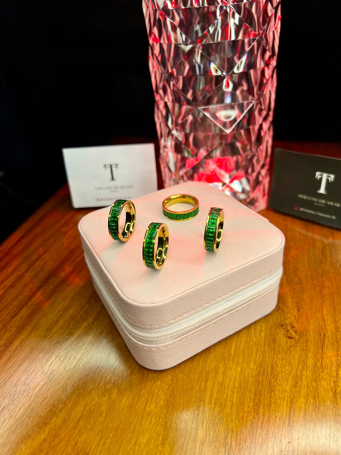 Premium Quality Stainless Steel 18k Green Stone Luxury Ring