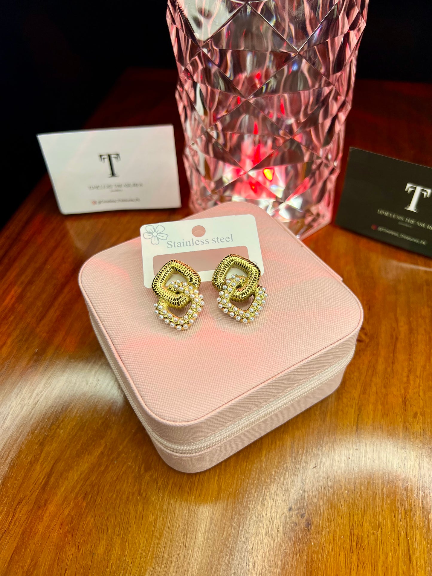 Premium Quality Stainless Steel 18k Cubic Pearl Earrings