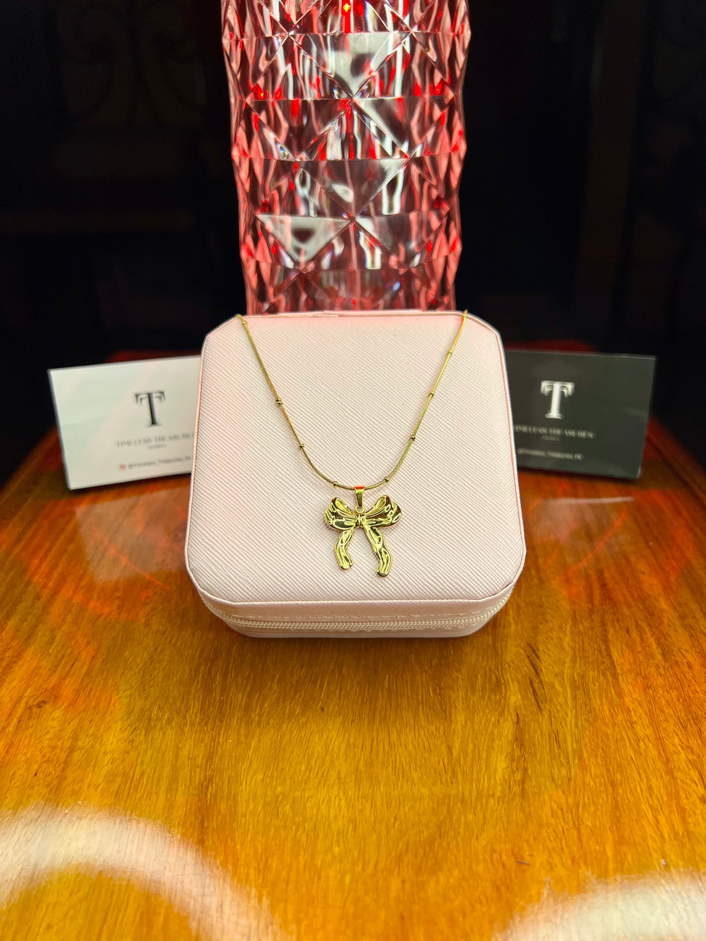 Premium Quality Stainless Steel 18k Luxury Bow Gold Necklace