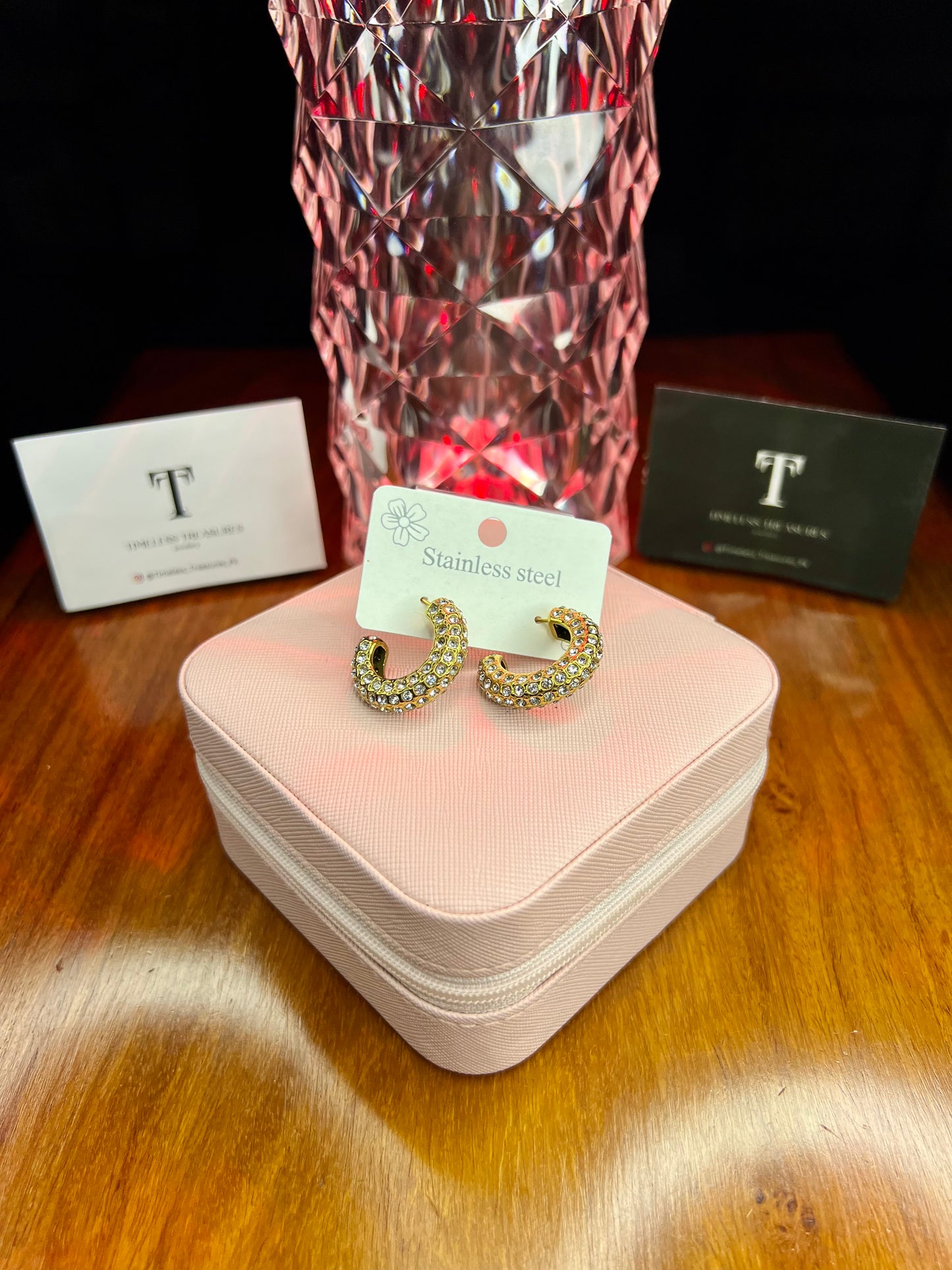 Premium Quality Stainless Steel 18k Zircon C Shape Luxury Earrings