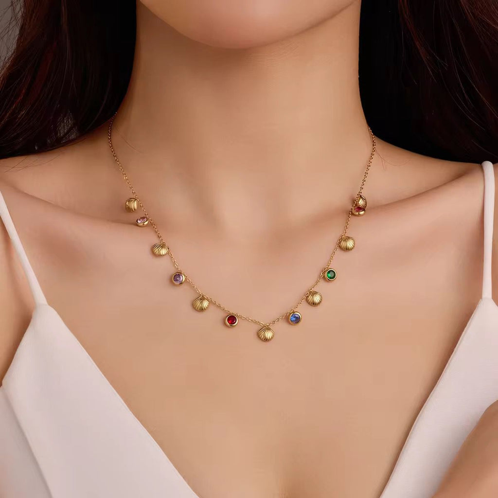 Premium Quality Stainless Steel 18k Multi Colour Shell Stone Necklace