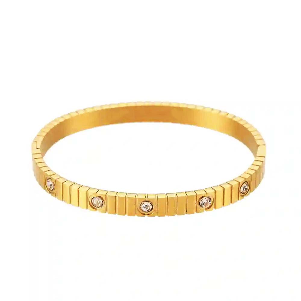 Premium Quality Stainless Steel 18k Golden Ray Stone Bangle