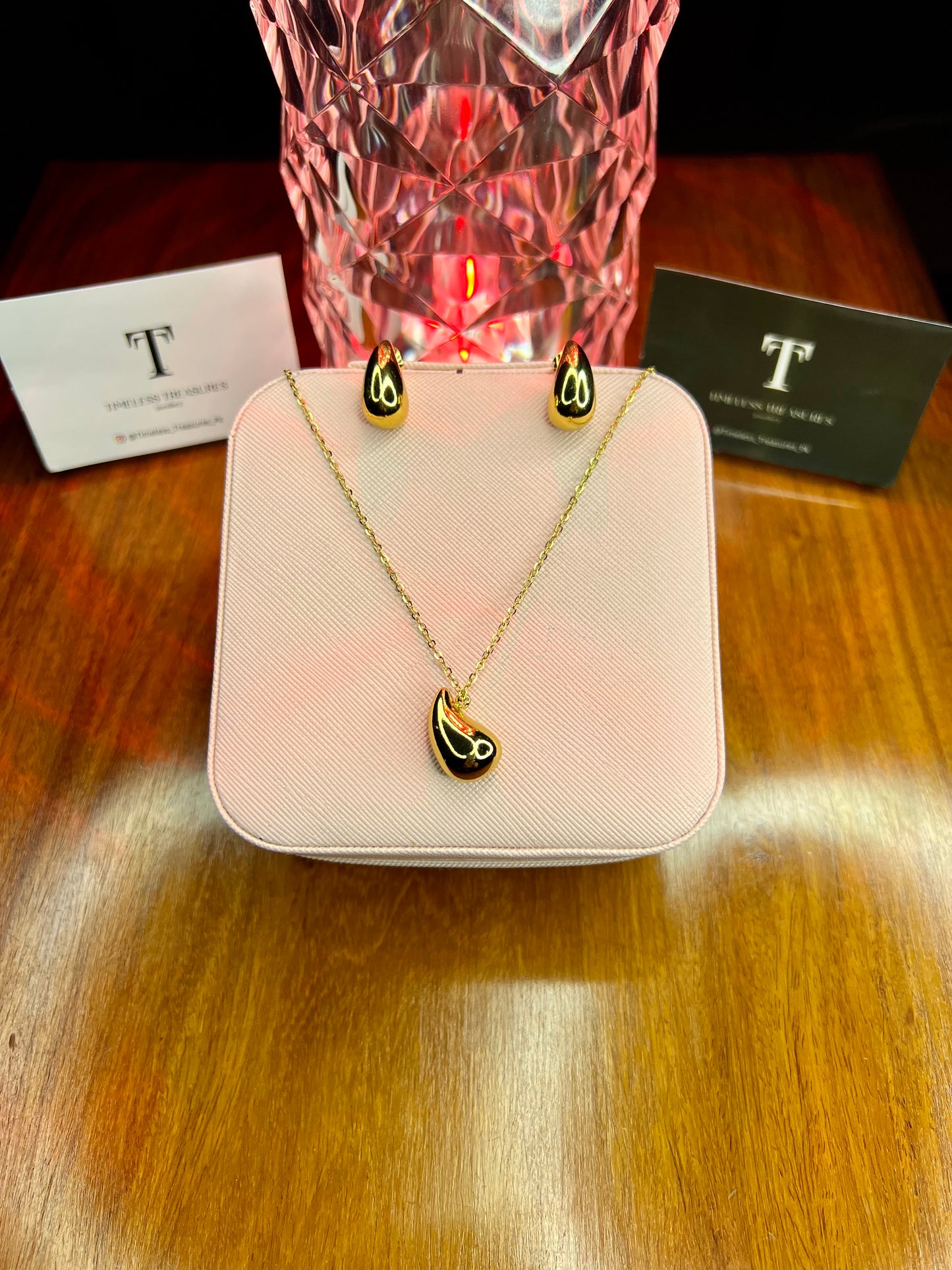 Premium Quality Stainless Steel 18k Drop Necklace Earring Set