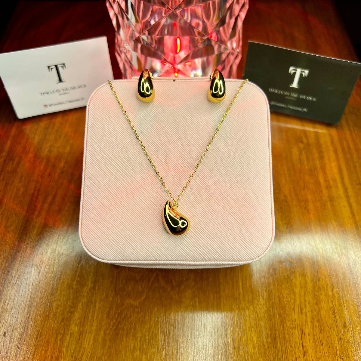 Premium Quality Stainless Steel 18k Drop Necklace Earring Set