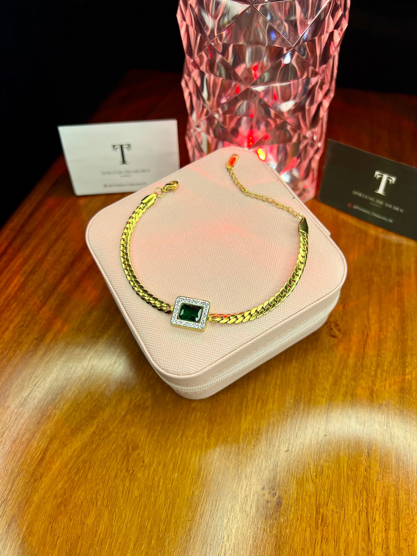 Premium Quality Stainless Steel 18k Green Stone Bracelet