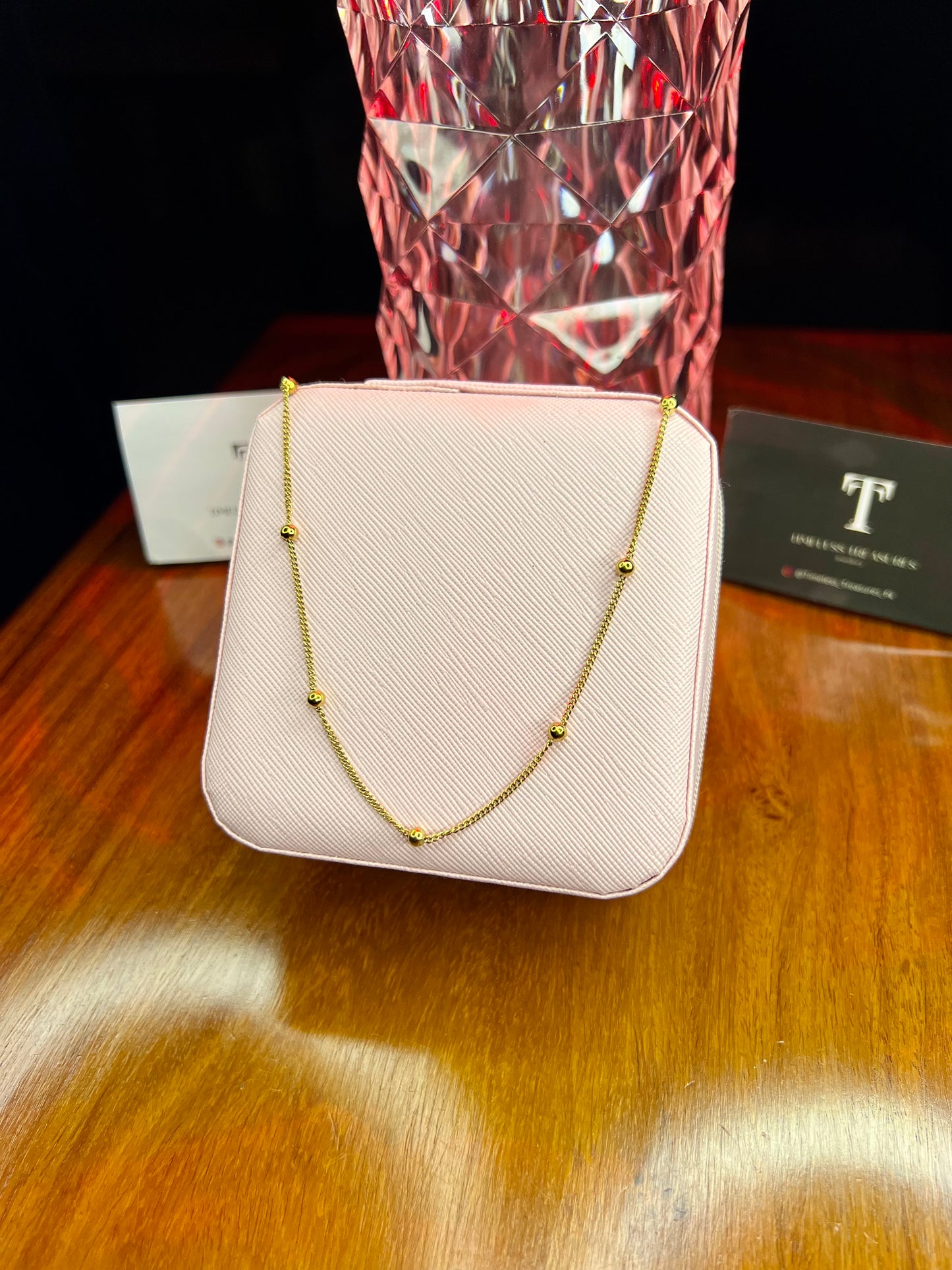 Premium Quality Stainless Steel 18k Glimmer Chain Ball Necklace