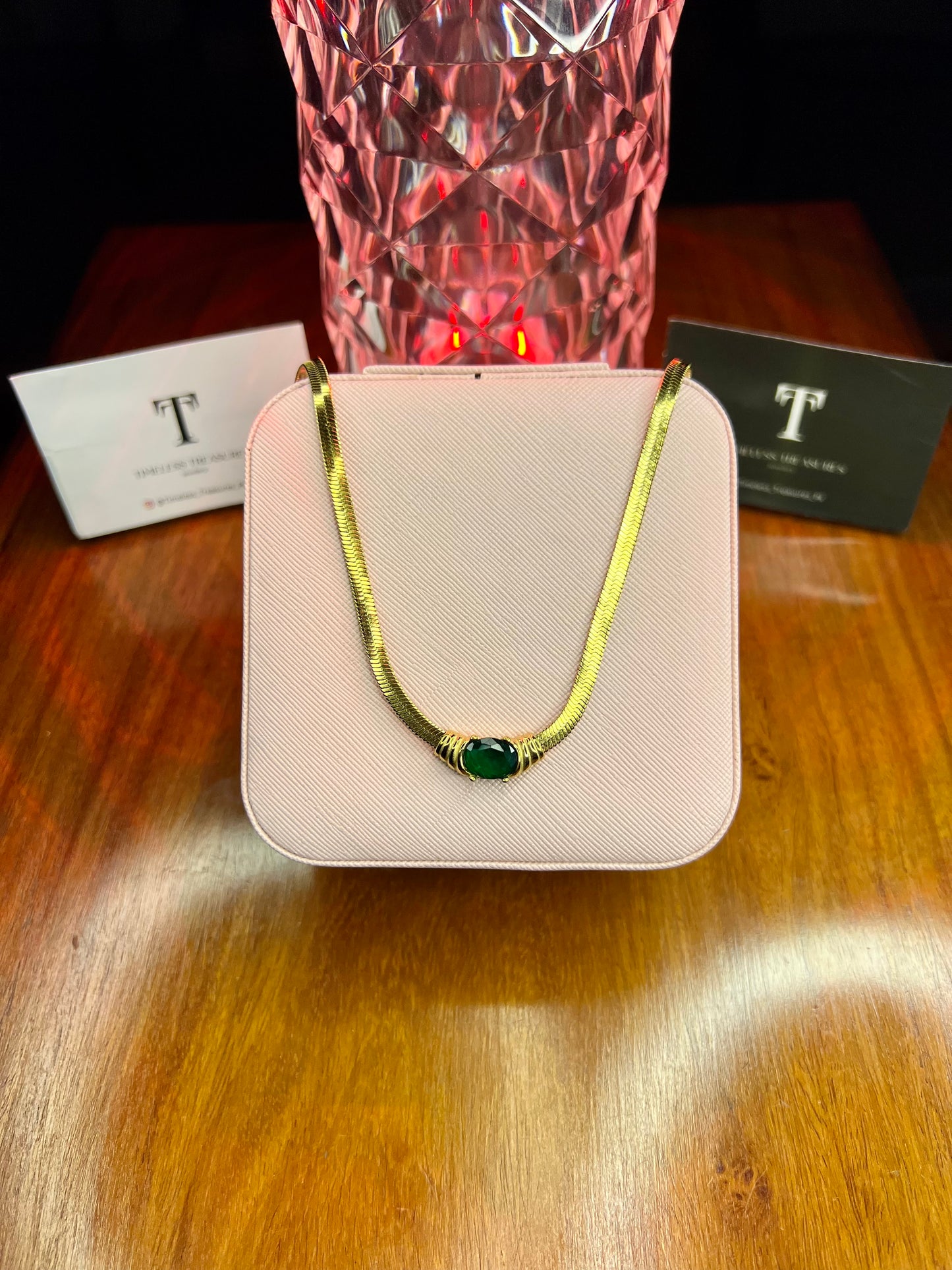 Premium Quality Stainless Steel 18k Green Stone Luxury Necklace