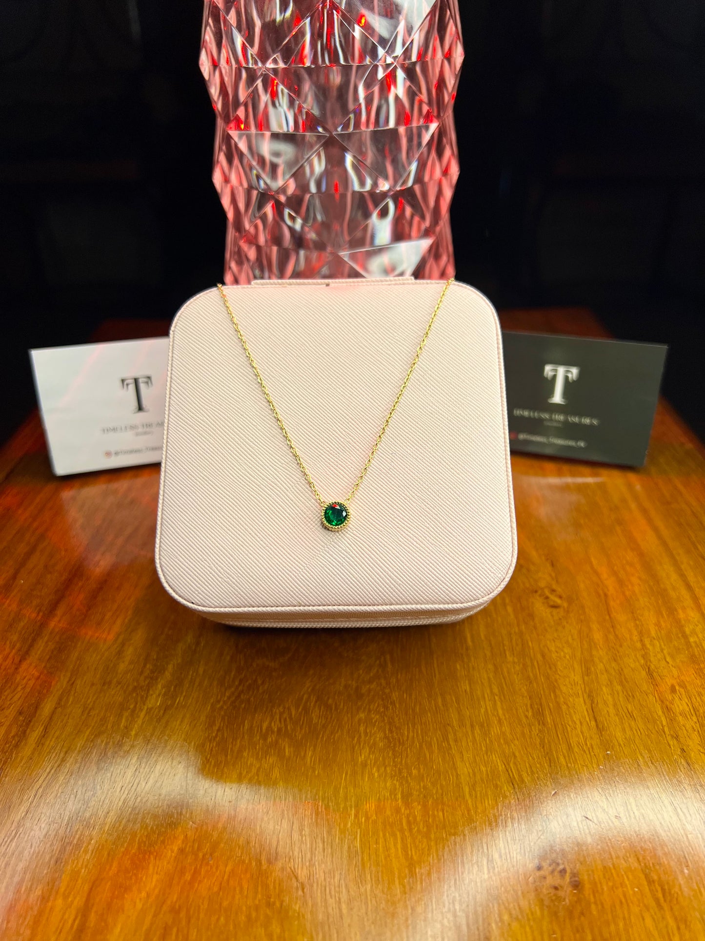 Premium Quality Stainless Steel 18k Green Stone Necklace