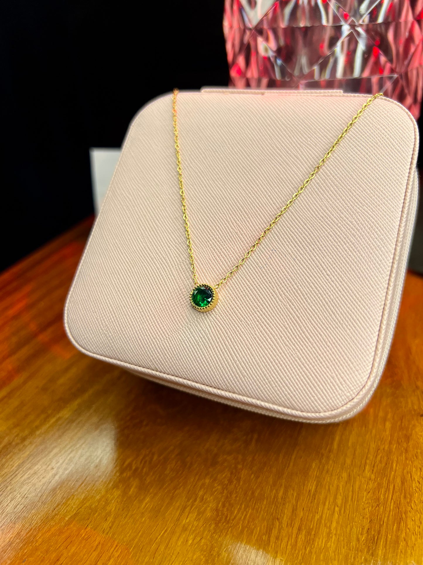 Premium Quality Stainless Steel 18k Green Stone Necklace