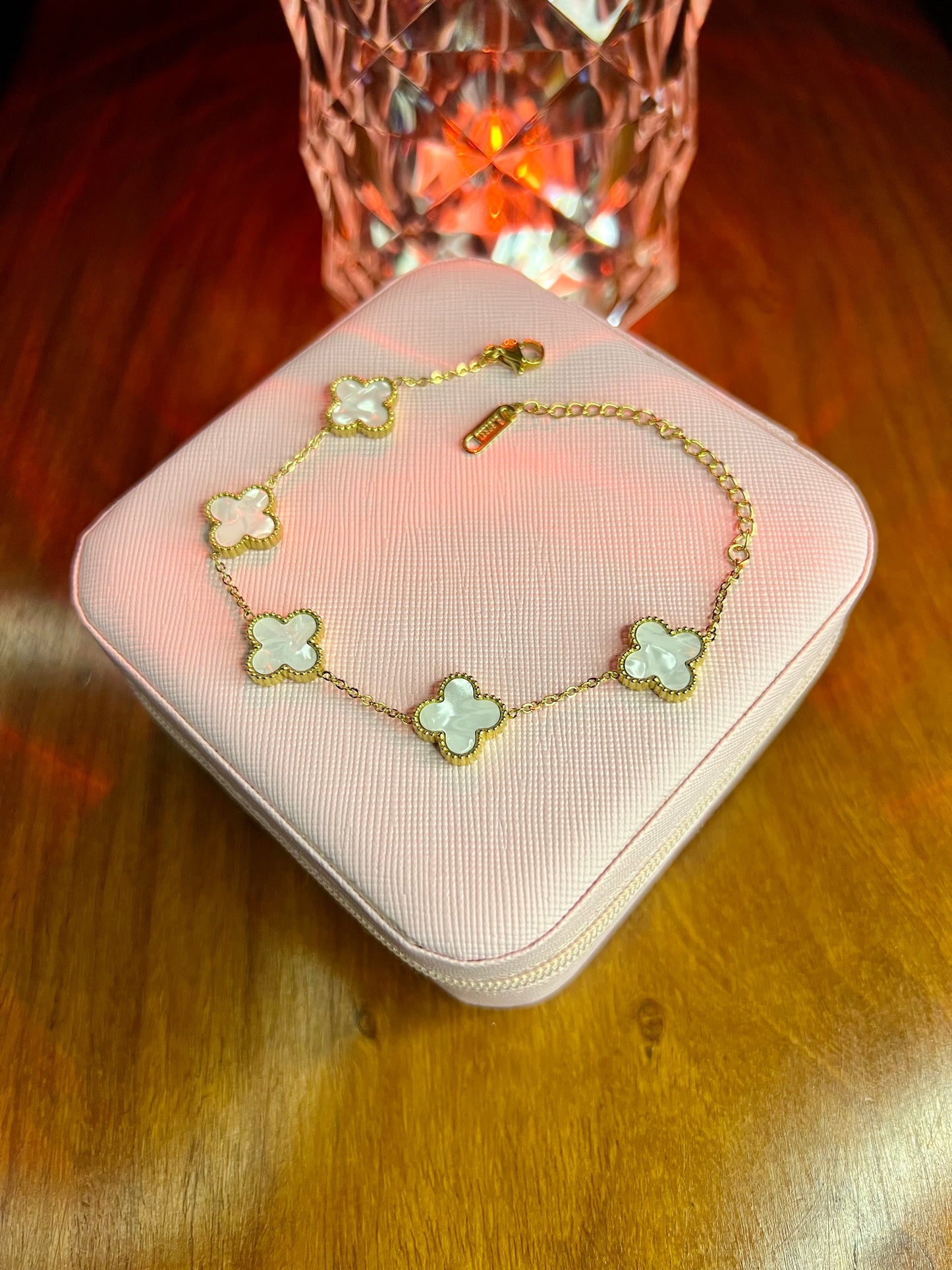 Premium Quality Stainless Steel 18k White Clover 5 Motifs Bracelet