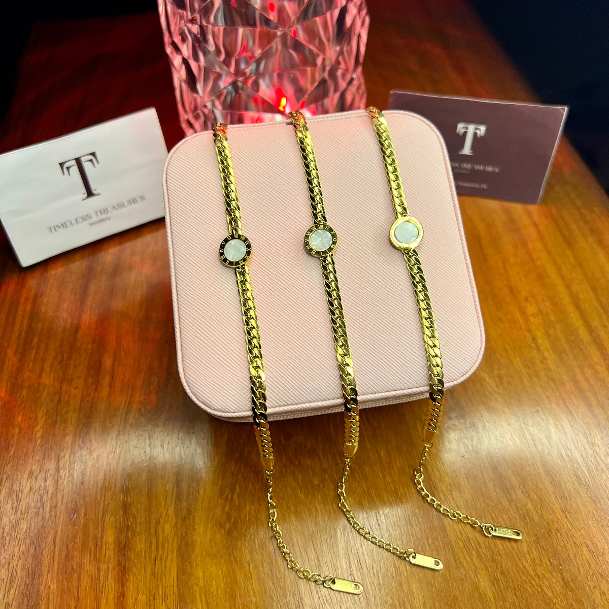 Premium Quality Stainless Steel 18k Roman White Enamel Chain Bracelet