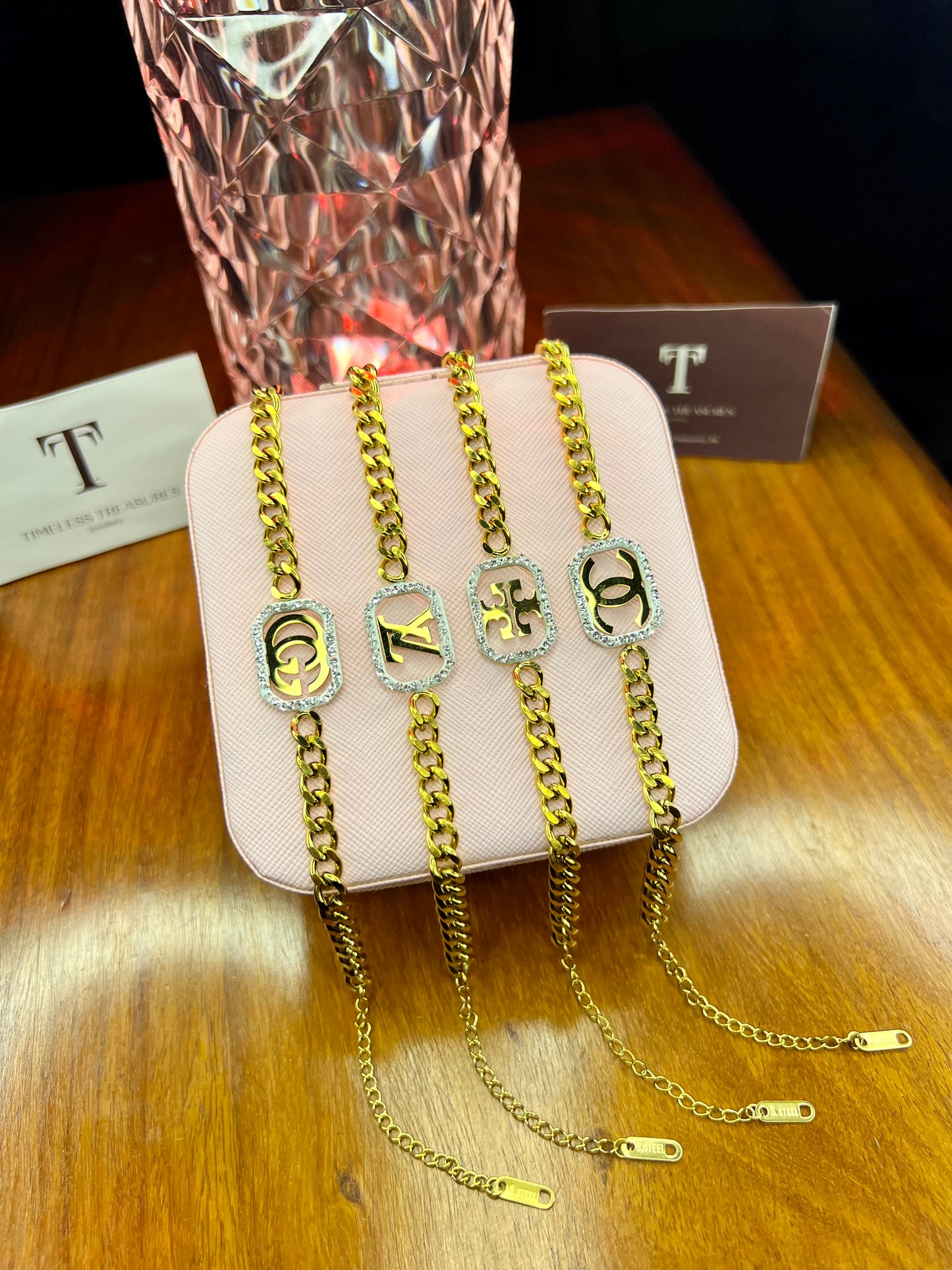 Premium Quality Stainless Steel 18k Diamantés Branded Bracelet