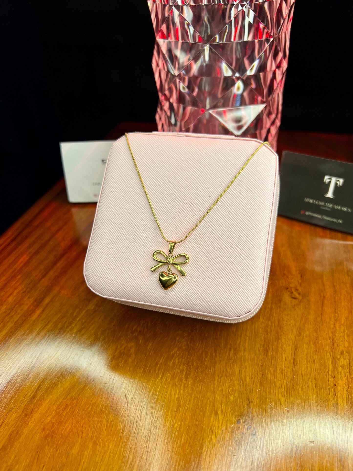 Premium Quality Stainless Steel 18k Golden Heart Bow Necklace