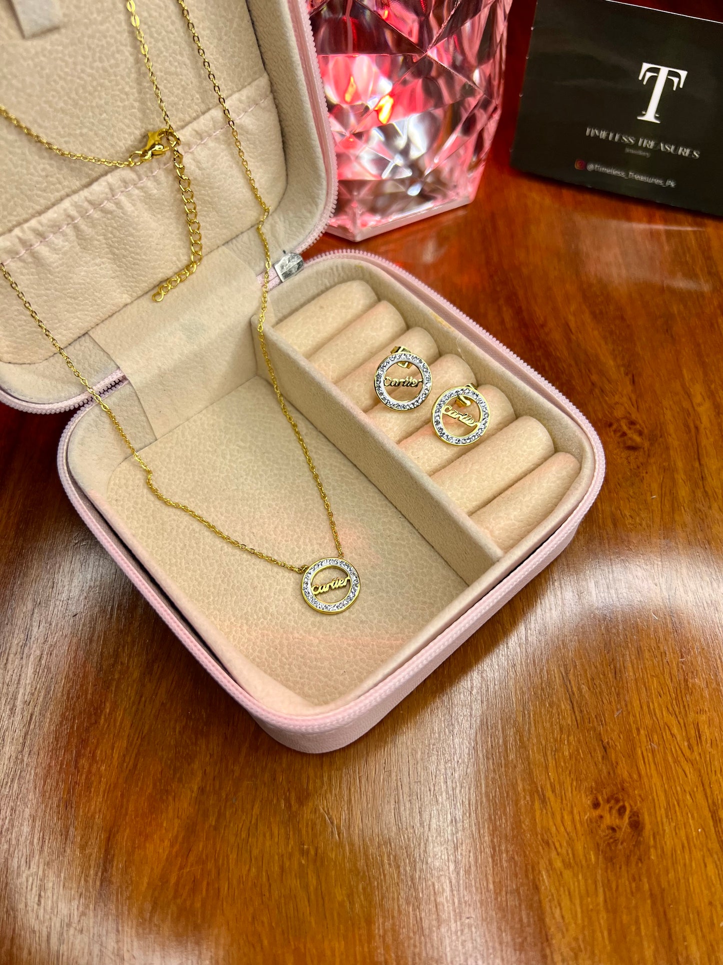 Premium Quality Stainless Steel 18k CR Diamantés Necklace Earring Set