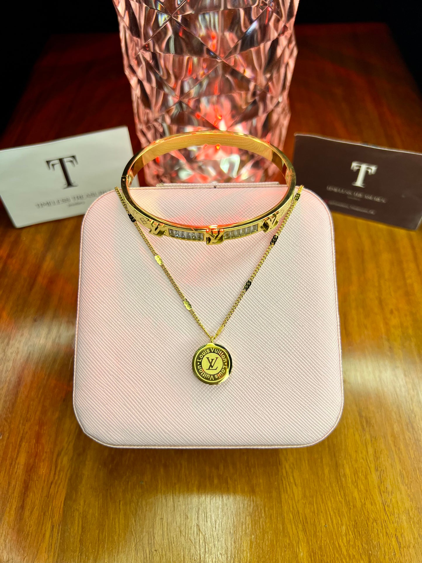 Premium Quality Stainless Steel 18k Lv Necklace Bracelet Set