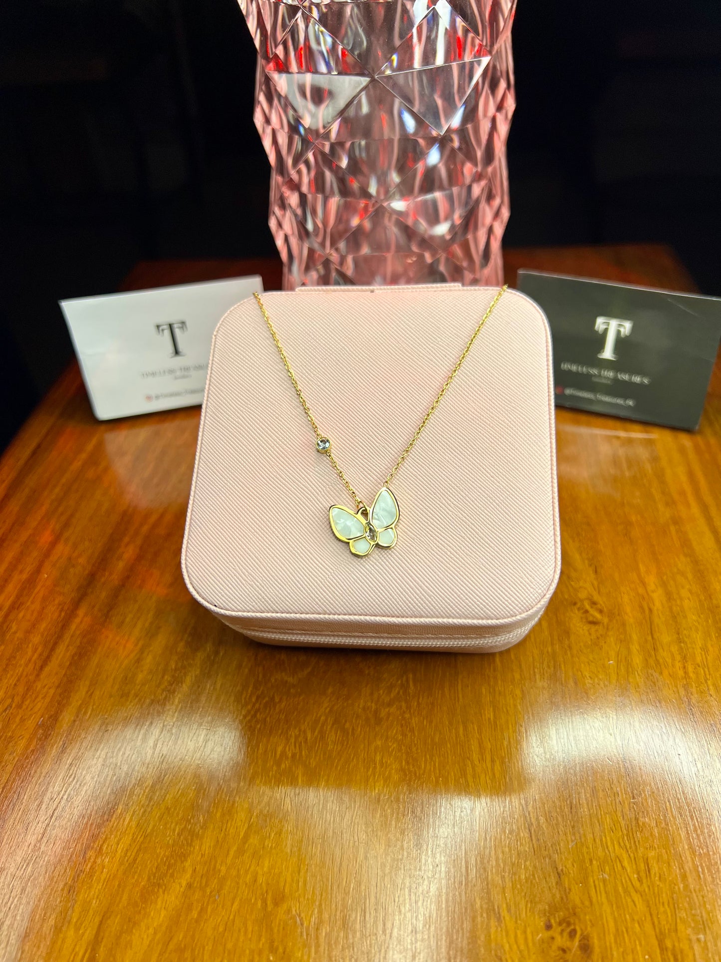 Premium Quality Stainless Steel 18k White Butterfly Necklace