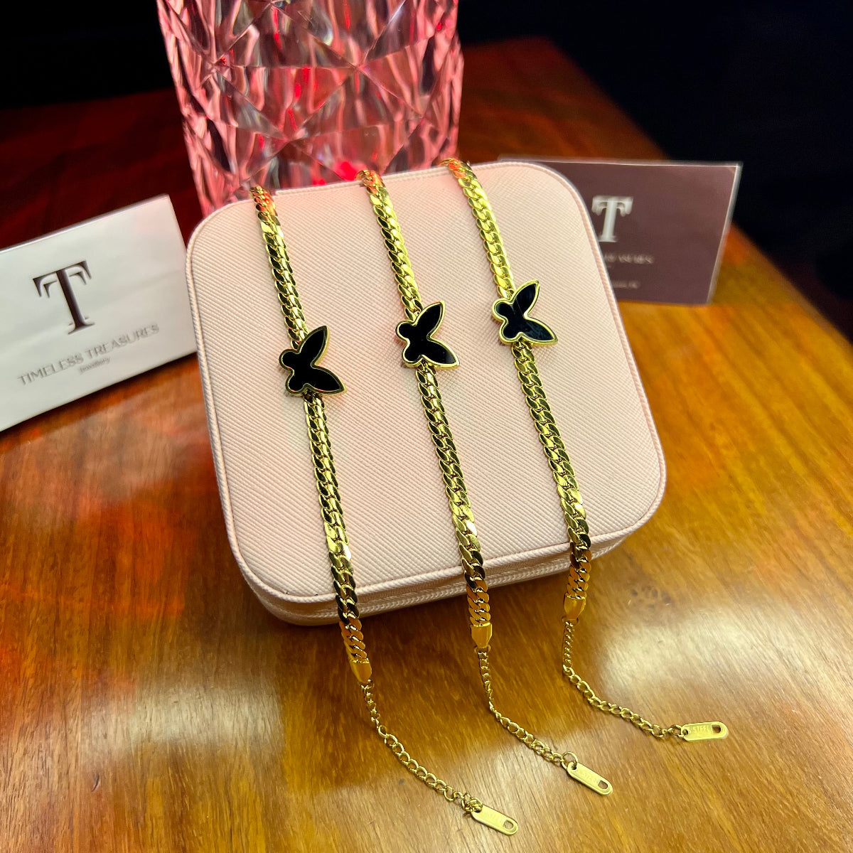 Premium Quality Stainless Steel 18k Black Butterfly Chain Bracelet