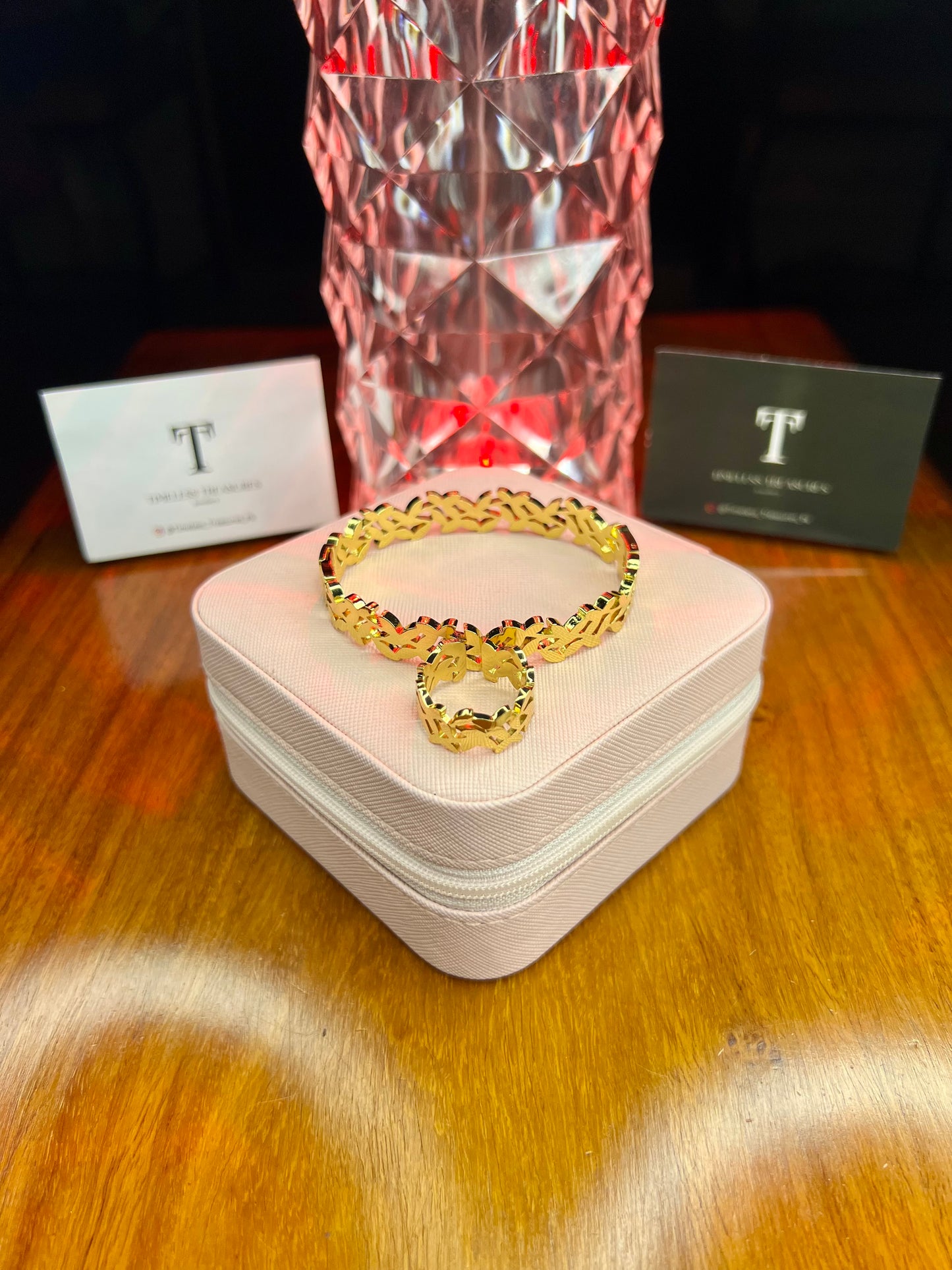 Premium Quality Stainless Steel 18k Branco Handcuff and Ring Set