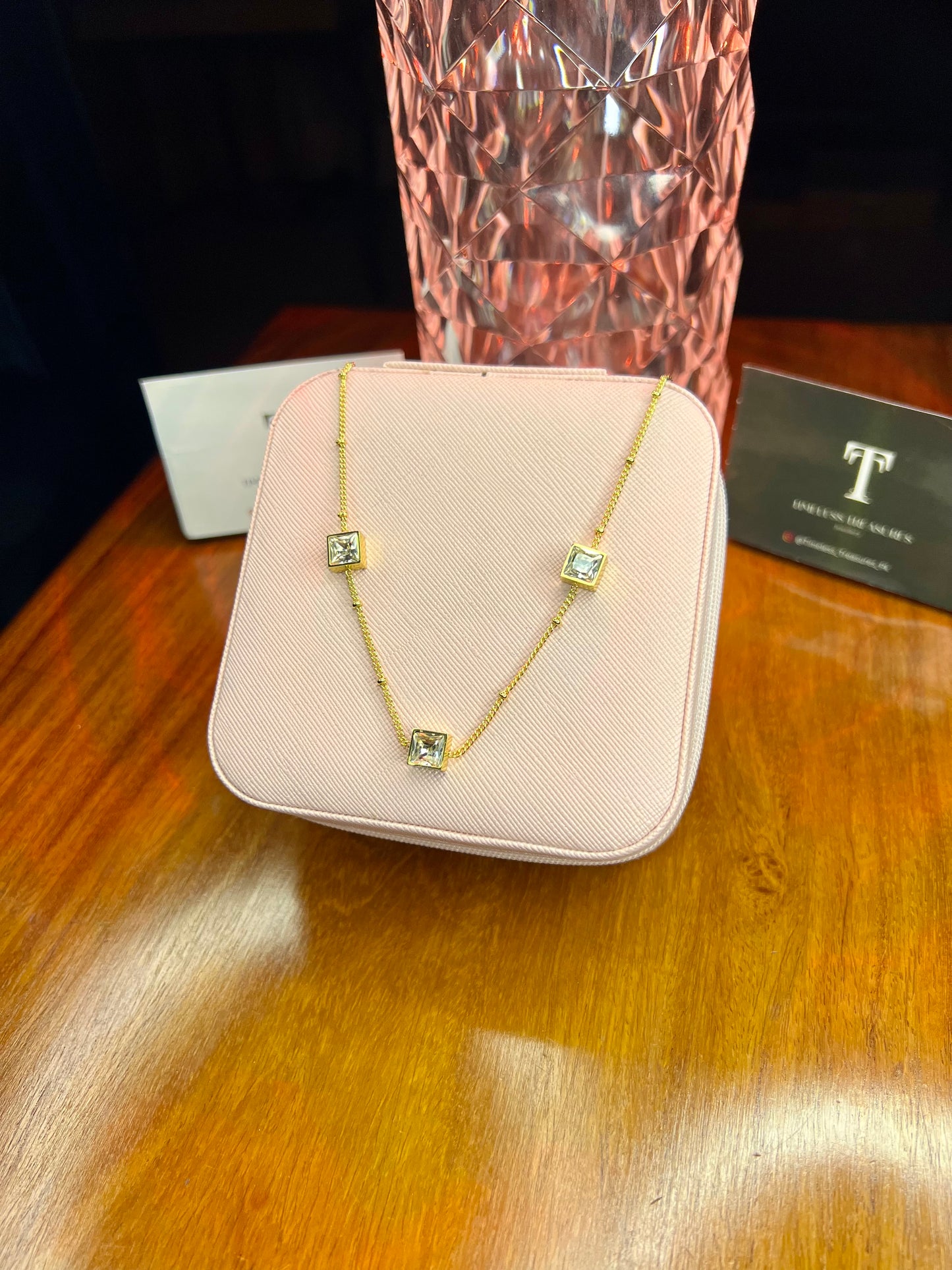 Premium Quality Stainless Steel 18k Tri Stone Luxury Necklace