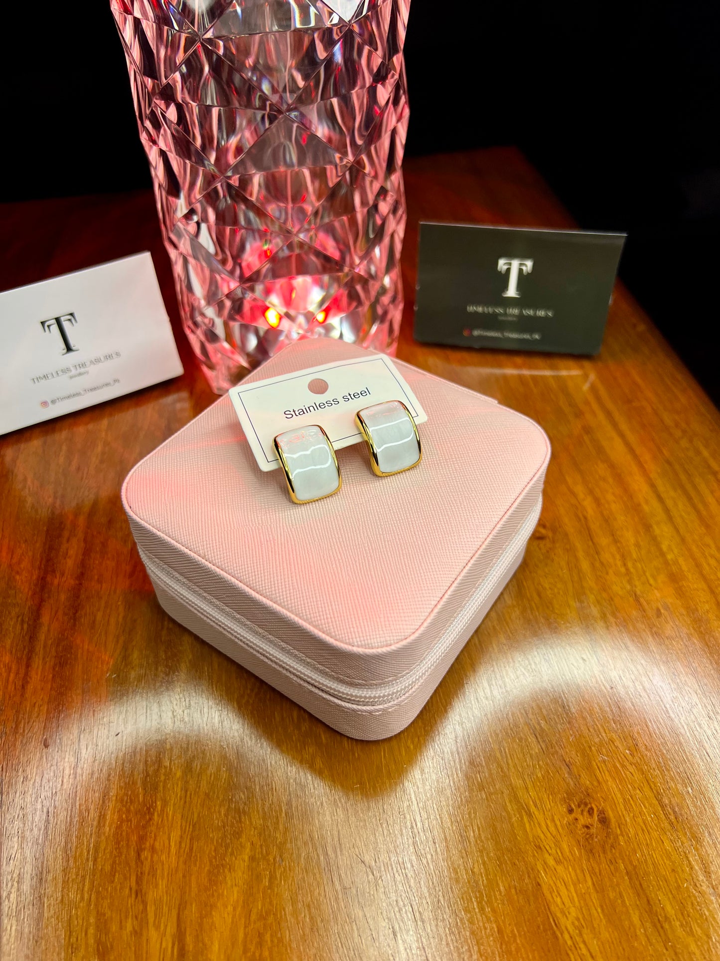 Premium Quality Stainless Steel 18k White Enamel EarStuds