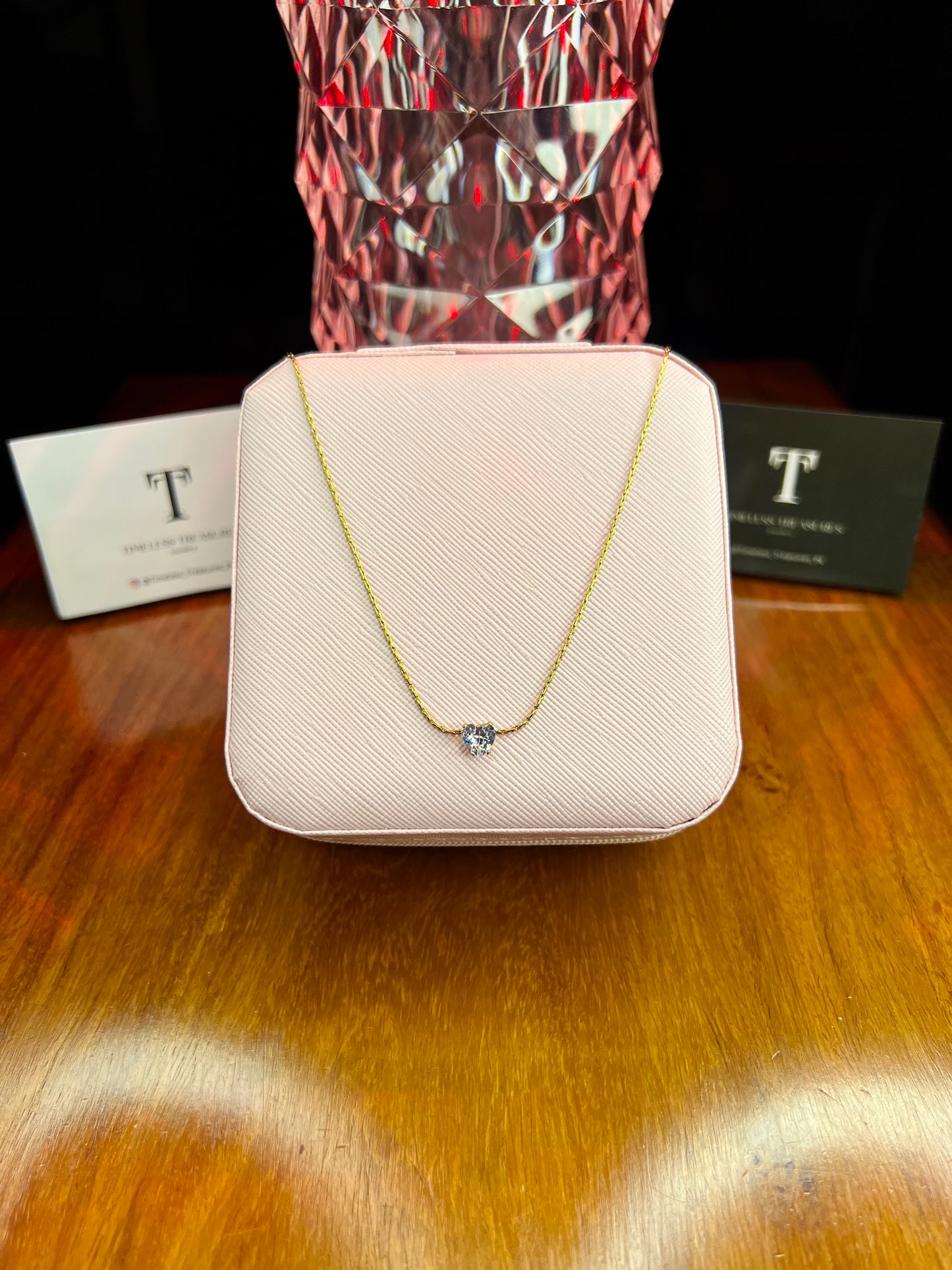 Premium Quality Stainless Steel 18k Stone Heart Chain Necklace