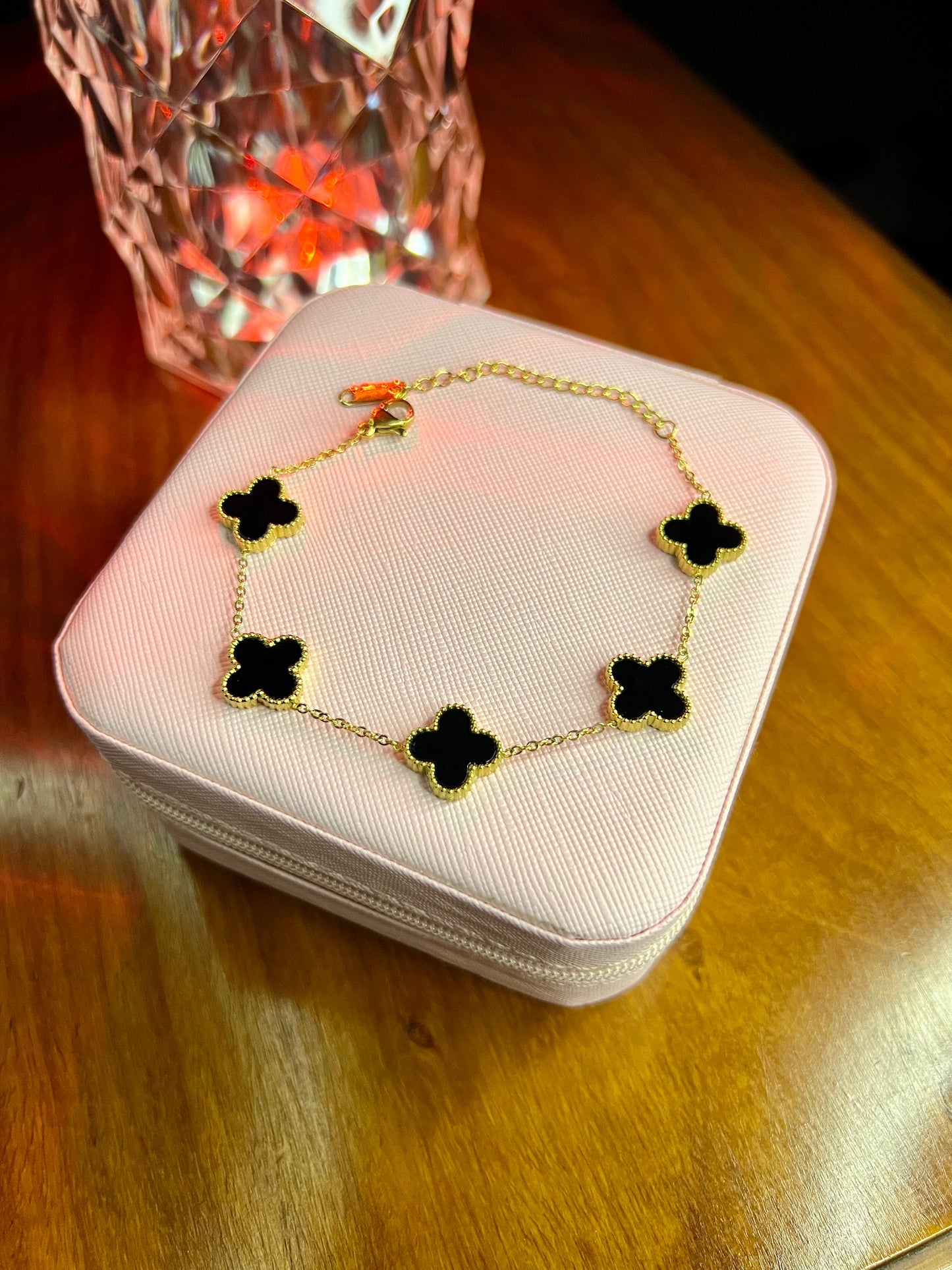 Premium Quality Stainless Steel 18k Black Clover 5 Motifs Bracelet