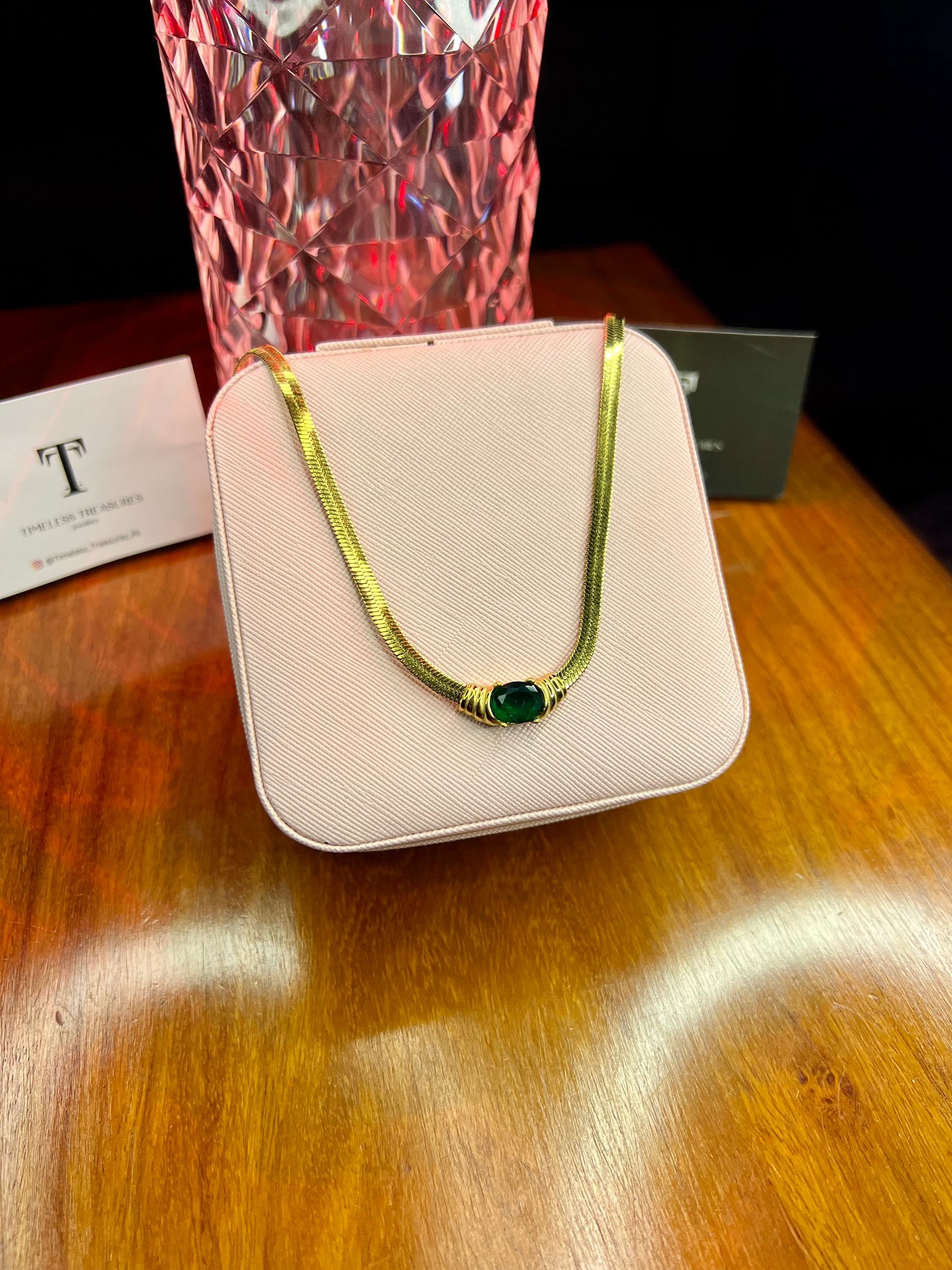 Premium Quality Stainless Steel 18k Green Stone Luxury Necklace