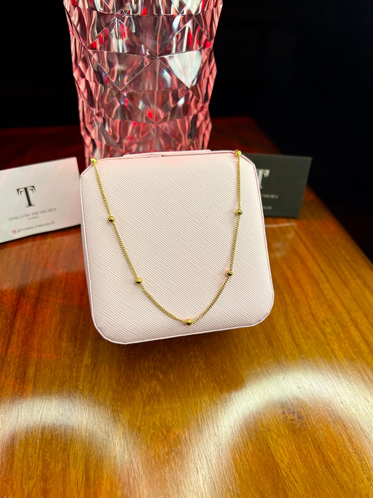 Premium Quality Stainless Steel 18k Glimmer Chain Ball Necklace