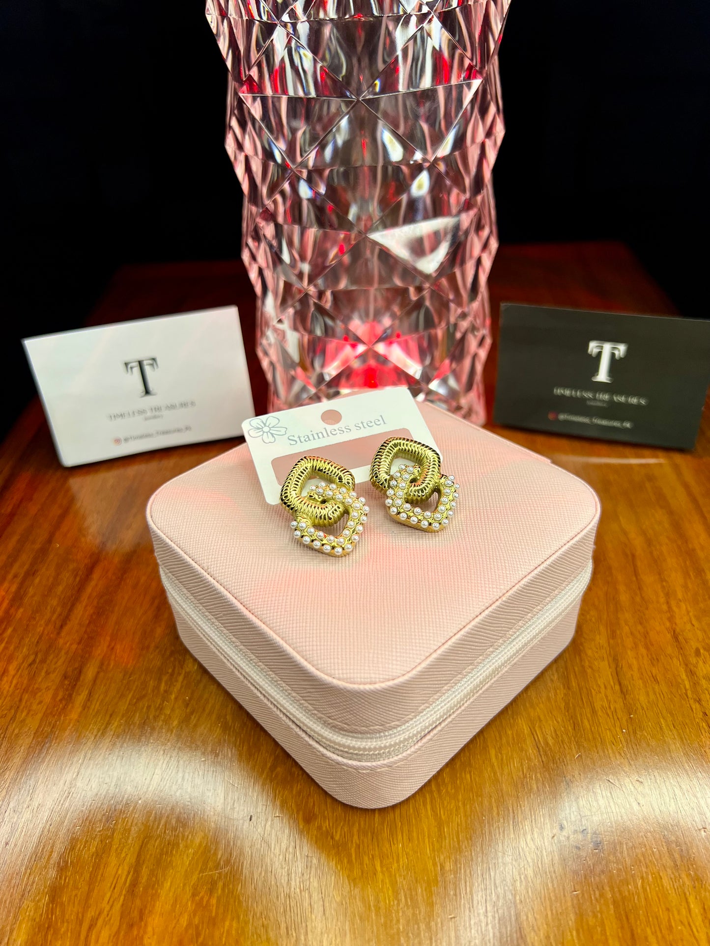 Premium Quality Stainless Steel 18k Cubic Pearl Earrings