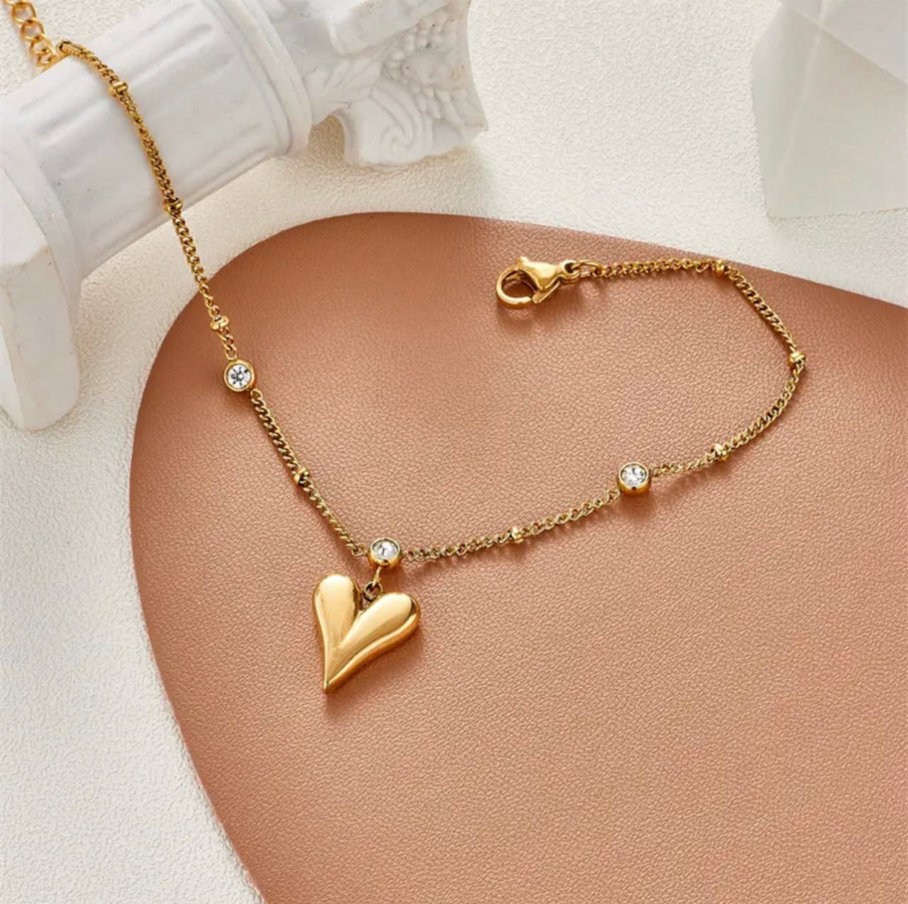 Premium Quality Stainless Steel 18k Gold Heart Stone Bracelet