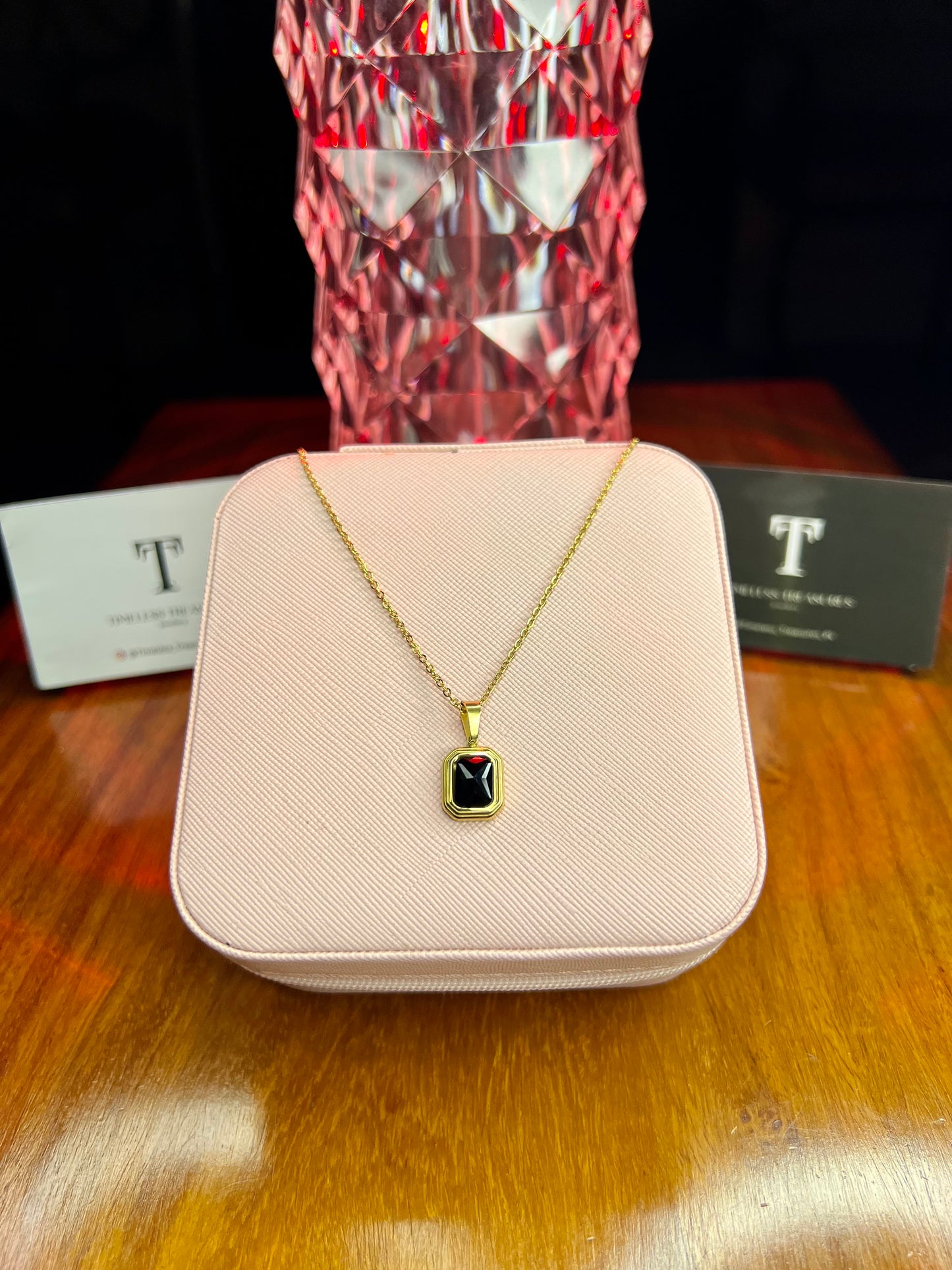 Premium Quality Stainless Steel 18k Black Stone Necklace