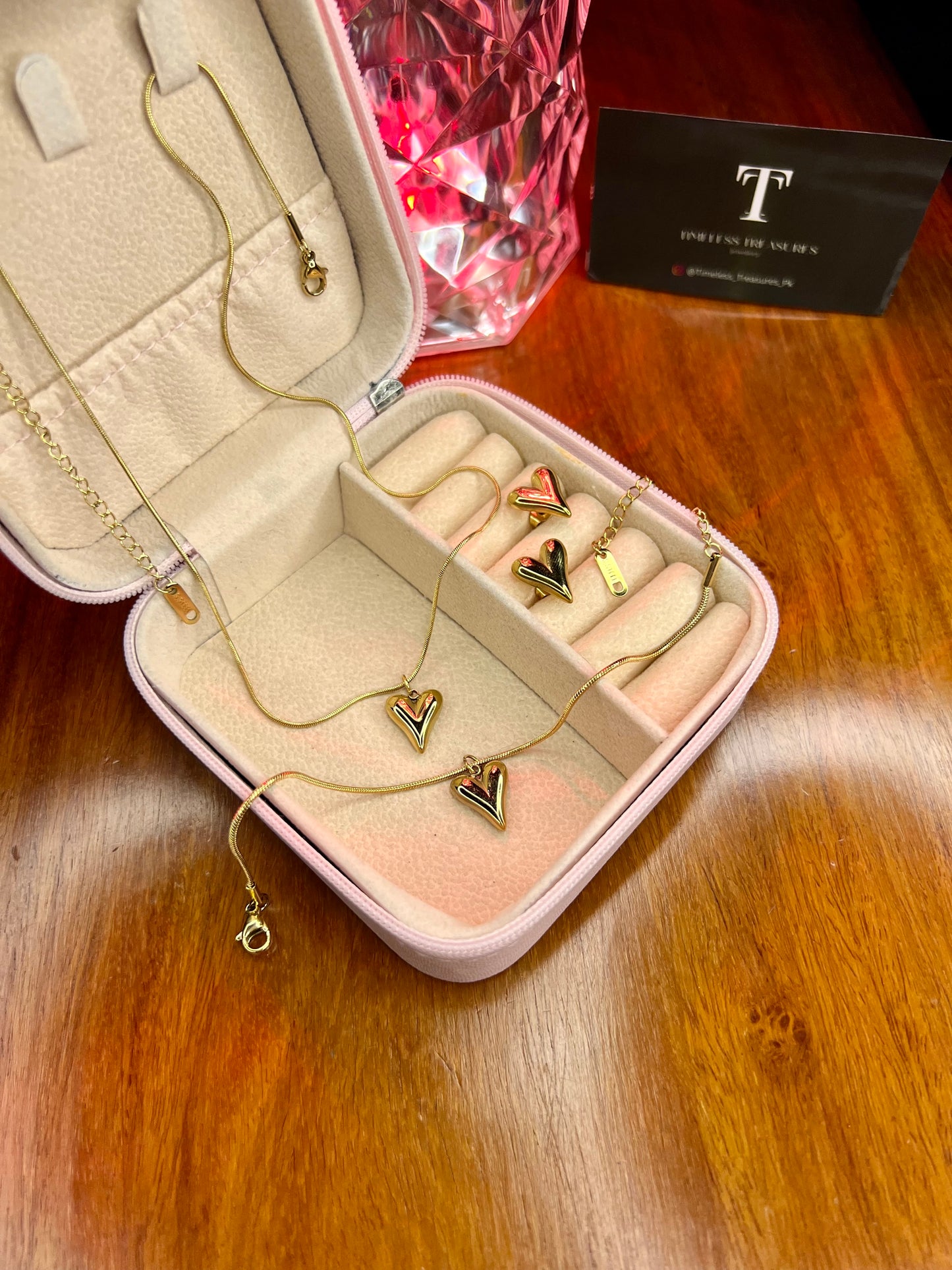 Premium Quality Stainless Steel 18k Golden Heart Luxury 3pc Set