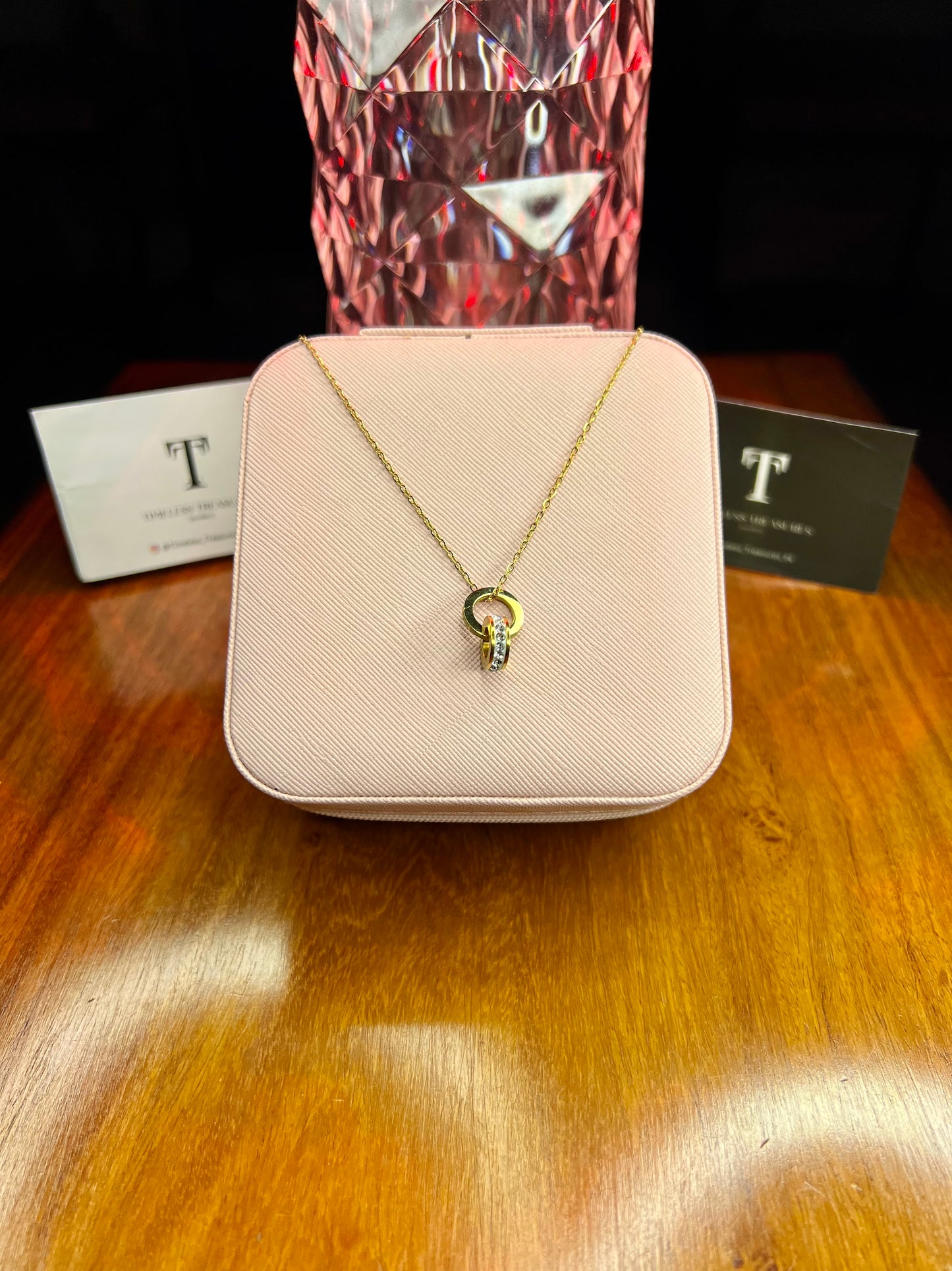 Premium Quality Stainless Steel 18k Zircon Ring Necklace