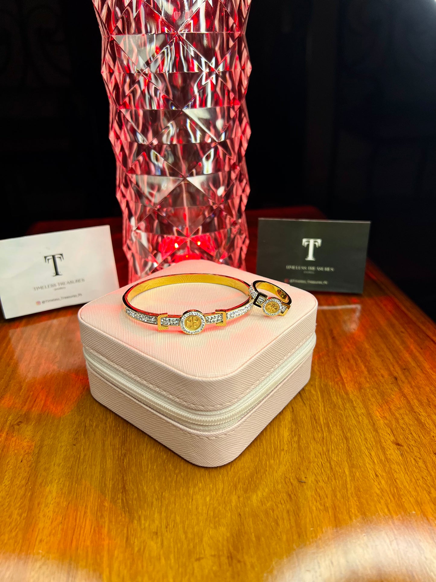 Premium Quality Stainless Steel 18k Tory Royal Handcuff and Ring set