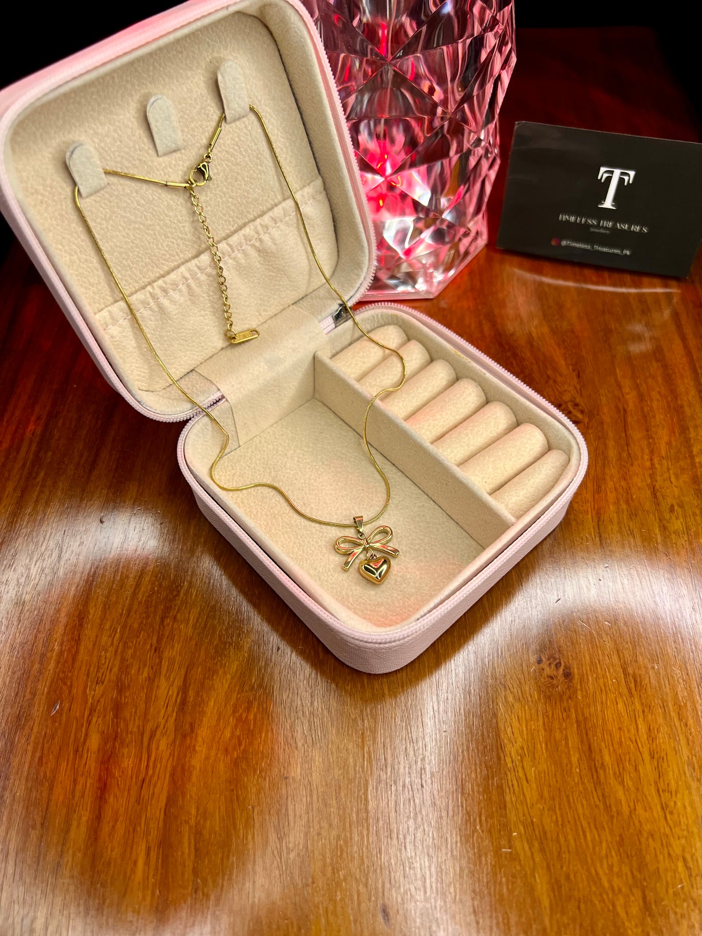 Premium Quality Stainless Steel 18k Golden Heart Bow Necklace