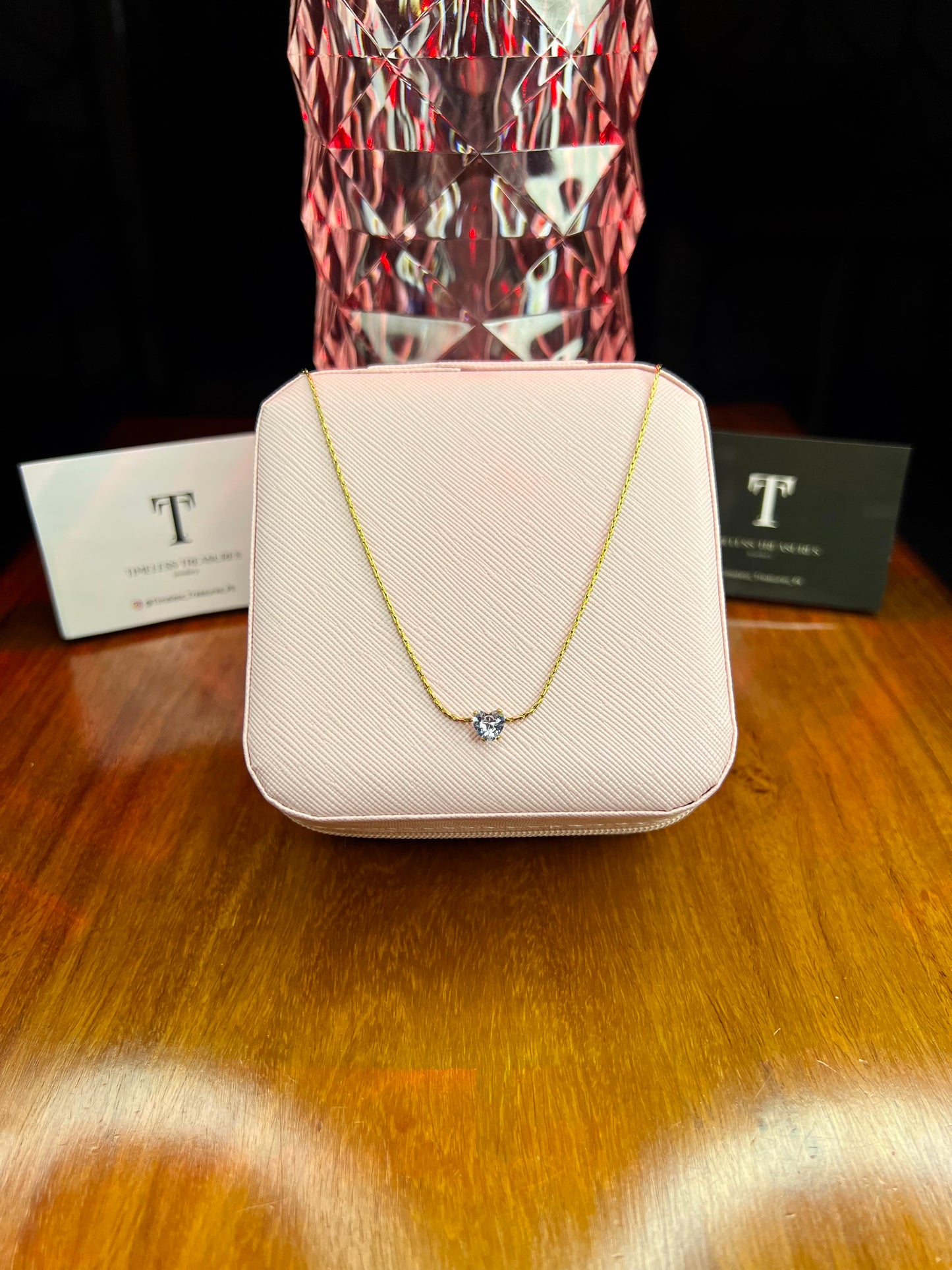 Premium Quality Stainless Steel 18k Stone Heart Chain Necklace