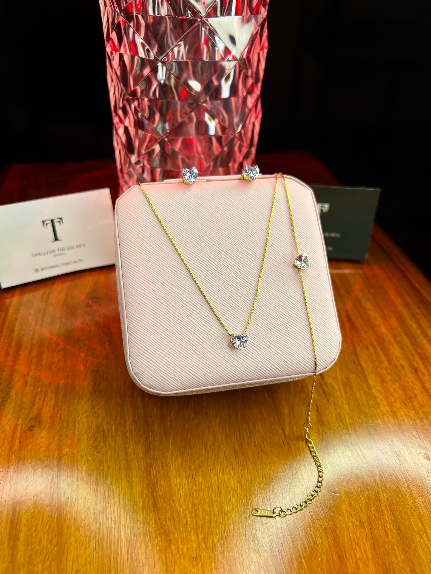 Premium Quality Stainless Steel 18k Diamond Heart 3pc Set