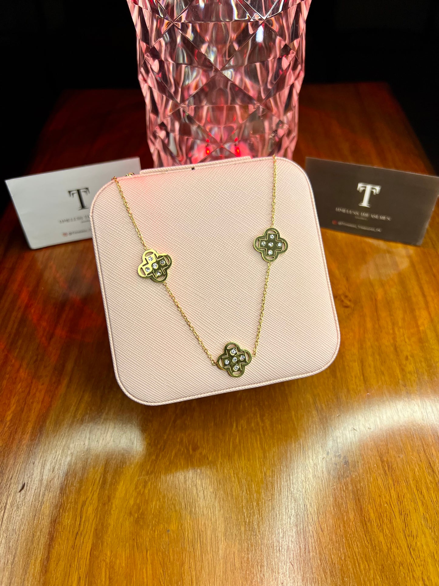 Premium Quality Stainless Steel 18k Gold Clover Stone Necklace