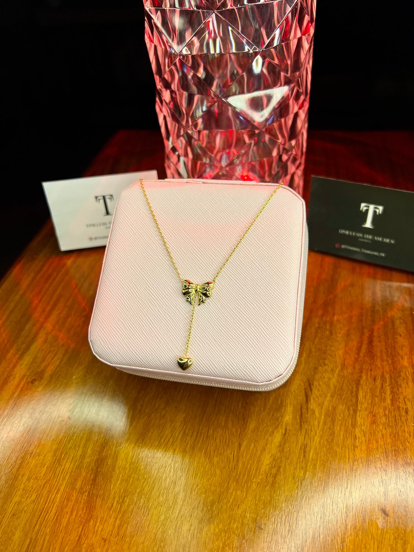 Premium Quality Stainless Steel 18k Drop Heart Bow Necklace
