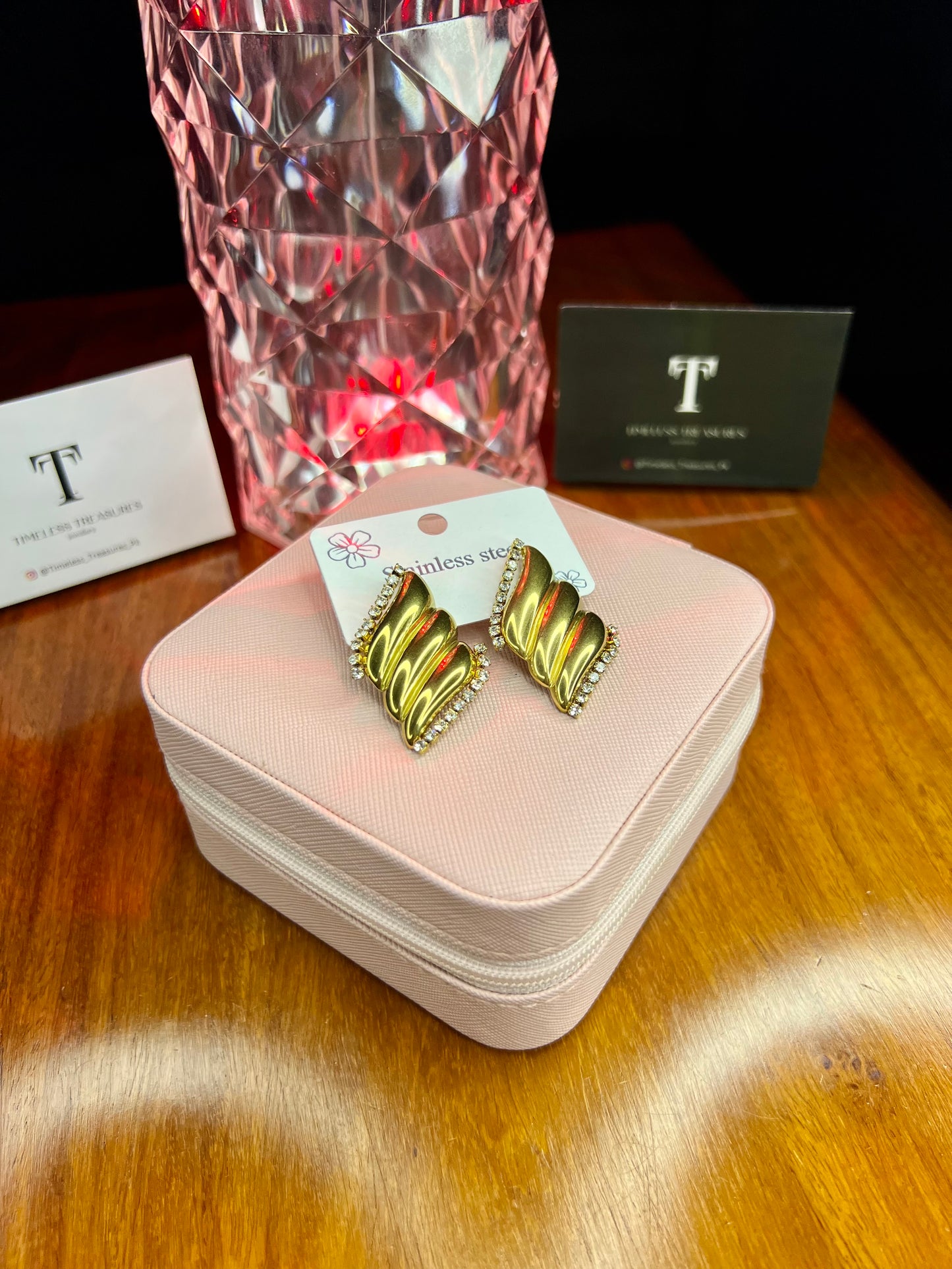 Premium Quality Stainless Steel 18k Gold Wings Zircon Earrings