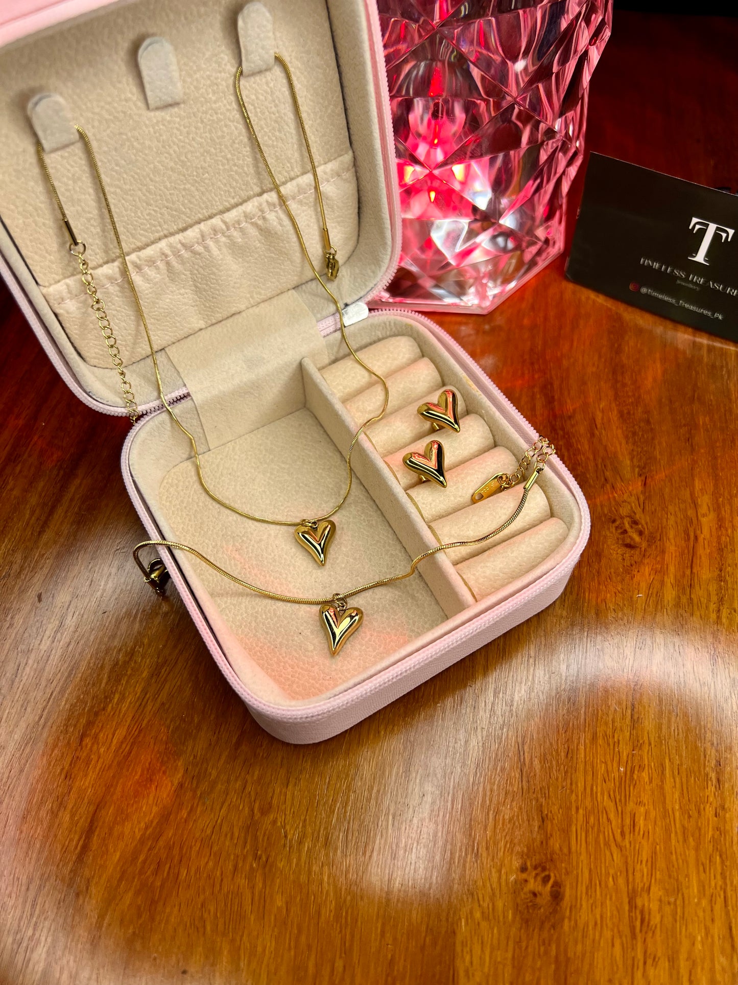 Premium Quality Stainless Steel 18k Golden Heart Luxury 3pc Set