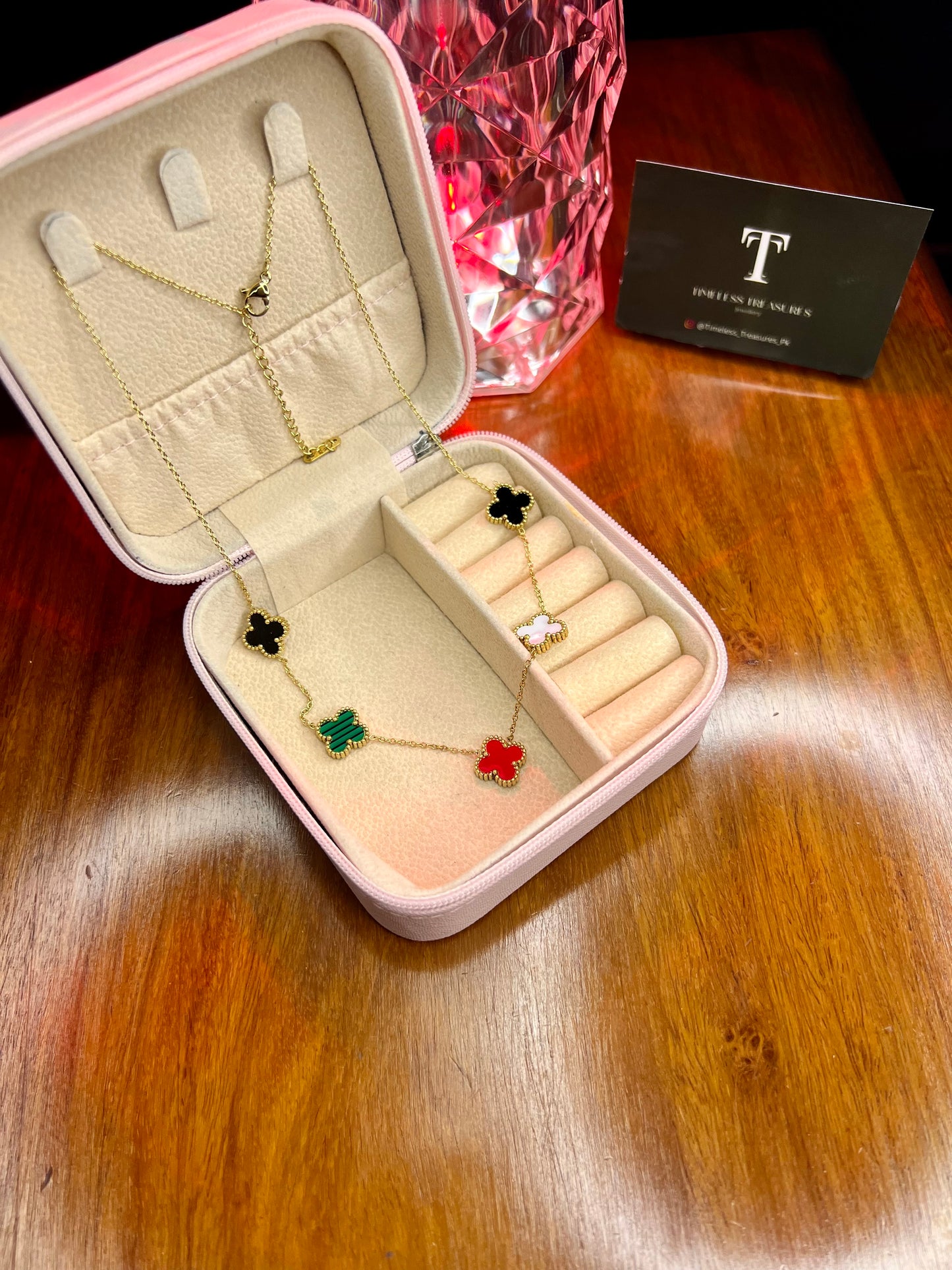 Premium Quality Stainless Steel 18k Multi Colour 5 Motifs Necklace