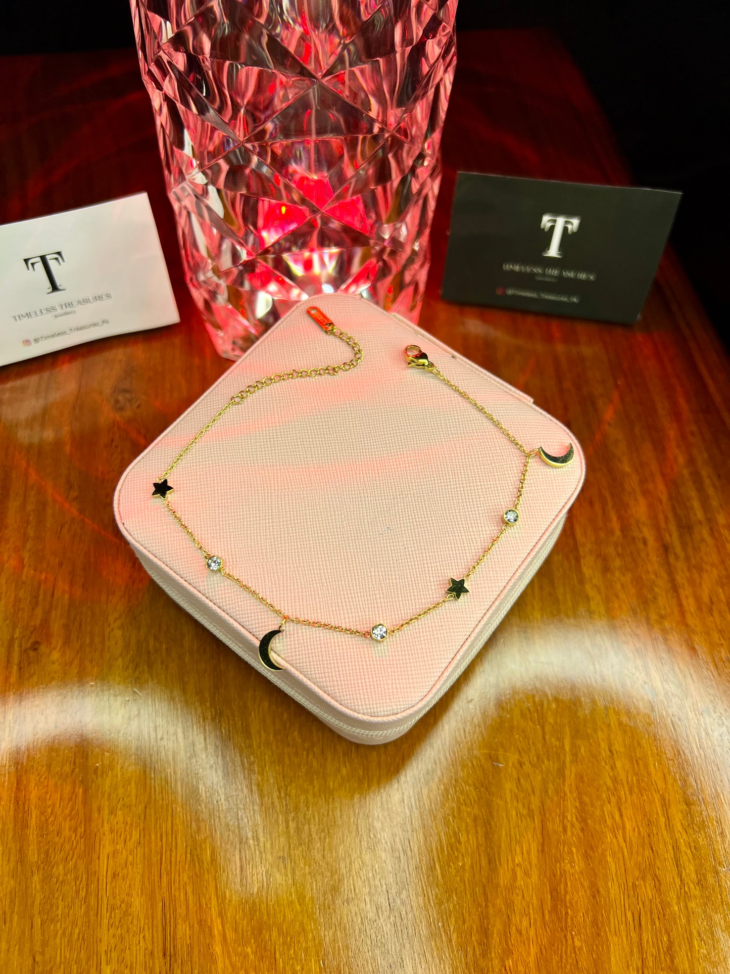 Premium Quality Stainless Steel 18k Moon Star Stone Anklet