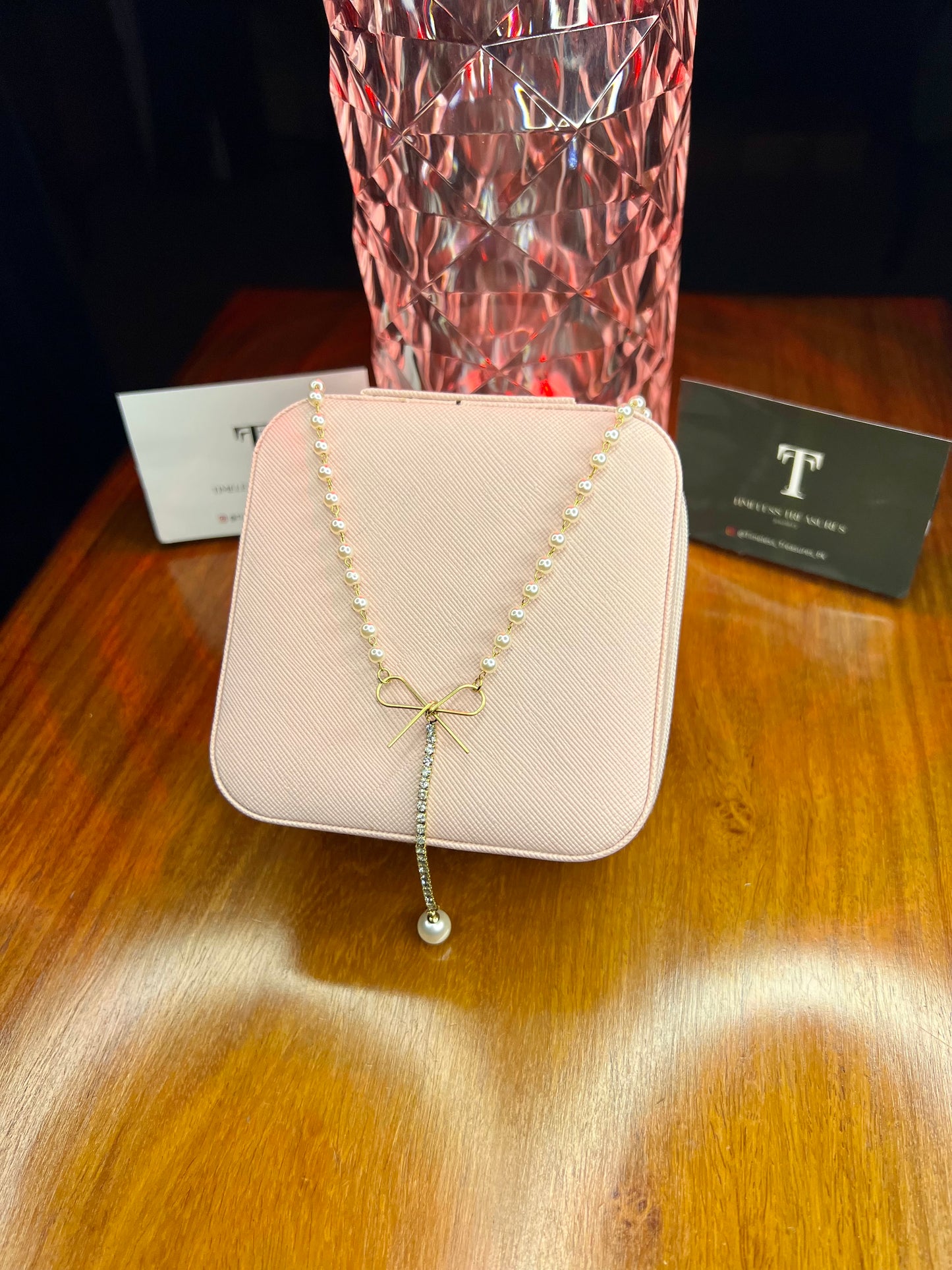 Premium Quality Stainless Steel 18k Pearl Bow Necklace