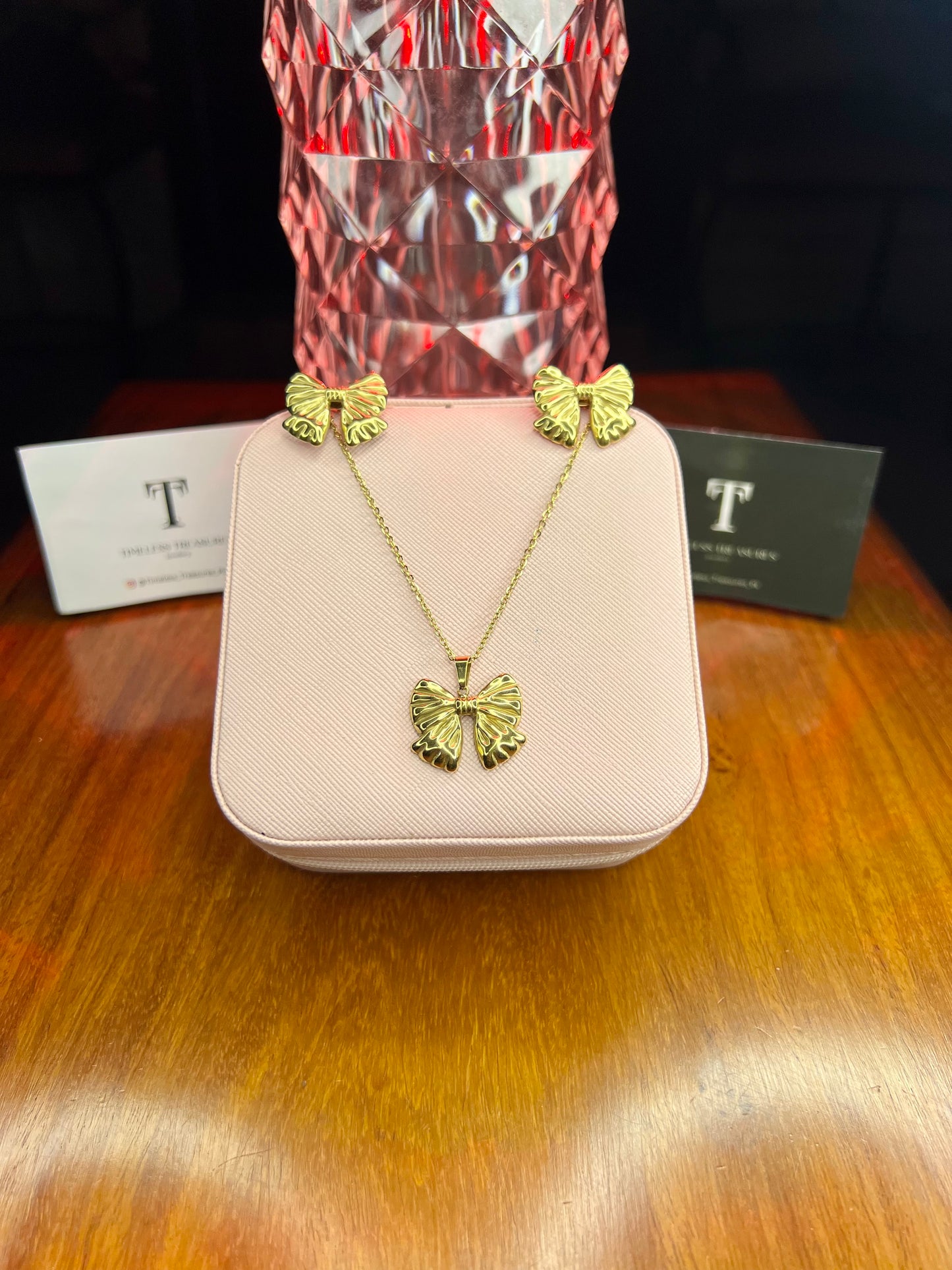 Premium Quality Stainless Steel 18k 🎀 Bow Necklace Earring Set