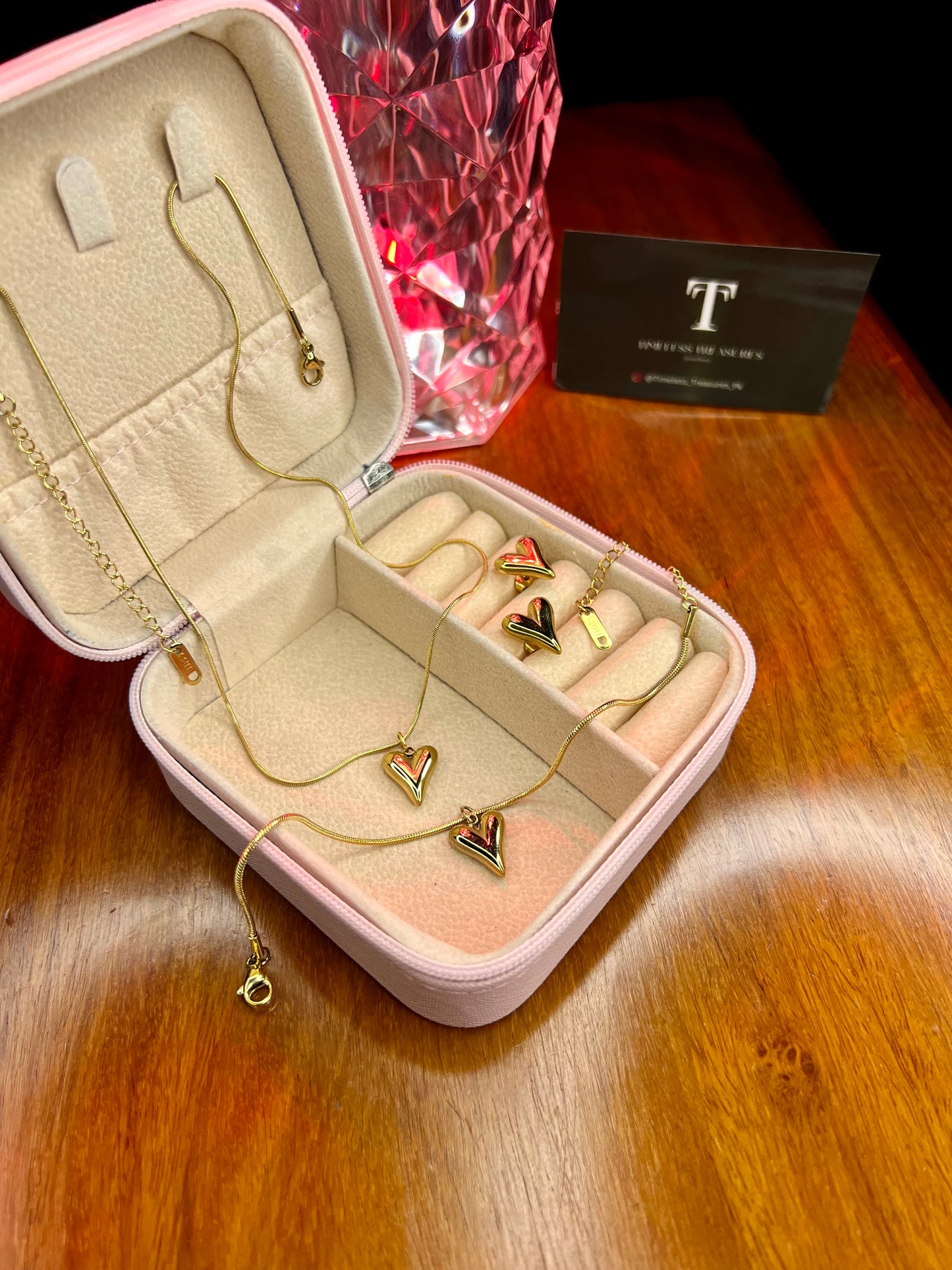 Premium Quality Stainless Steel 18k Golden Heart Luxury 3pc Set