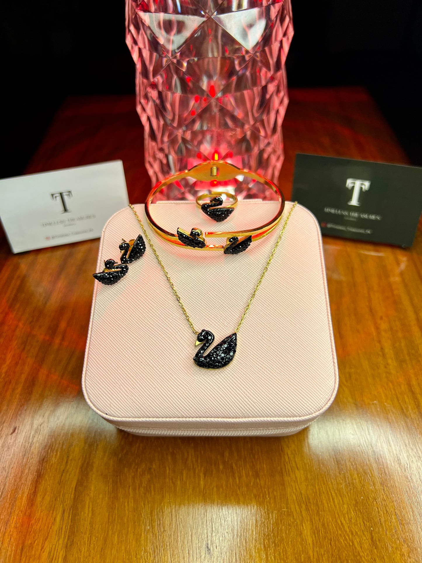 Premium Quality Stainless Steel 18k Black Swan 4pc Complete Set
