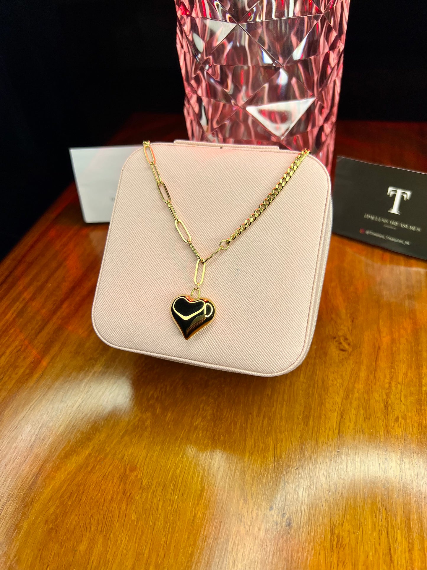 Premium Quality Stainless Steel 18k Golden Heart Dual Chain Necklace
