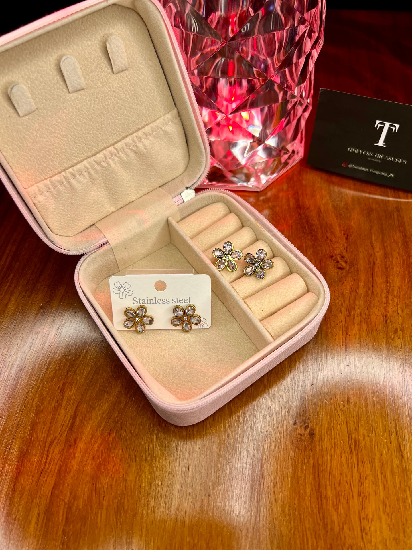 Premium Quality Stainless Steel 18k Stone Studded Flower Earrings