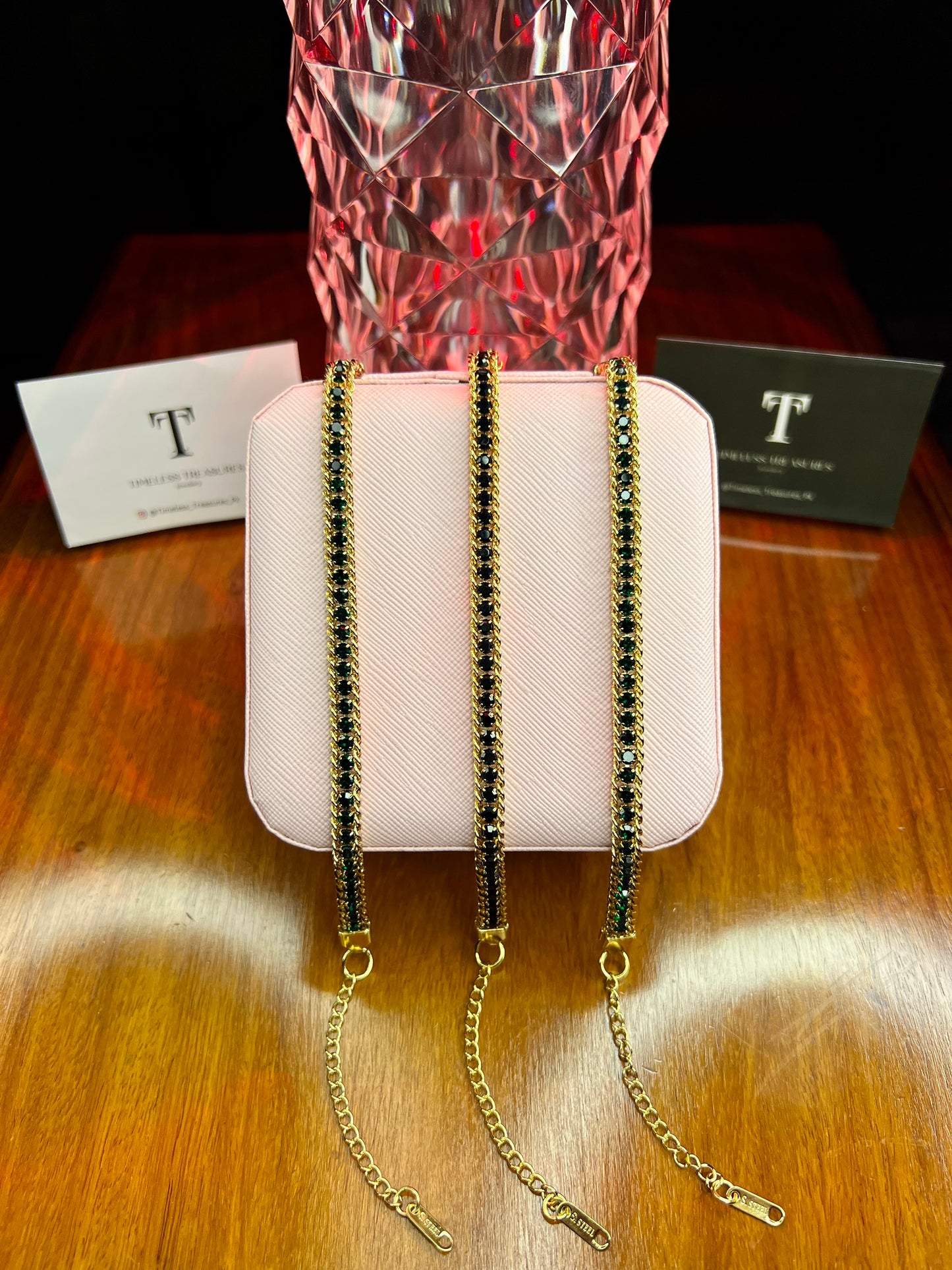 Premium Quality Stainless Steel 18k Braided Green Stone Bracelet